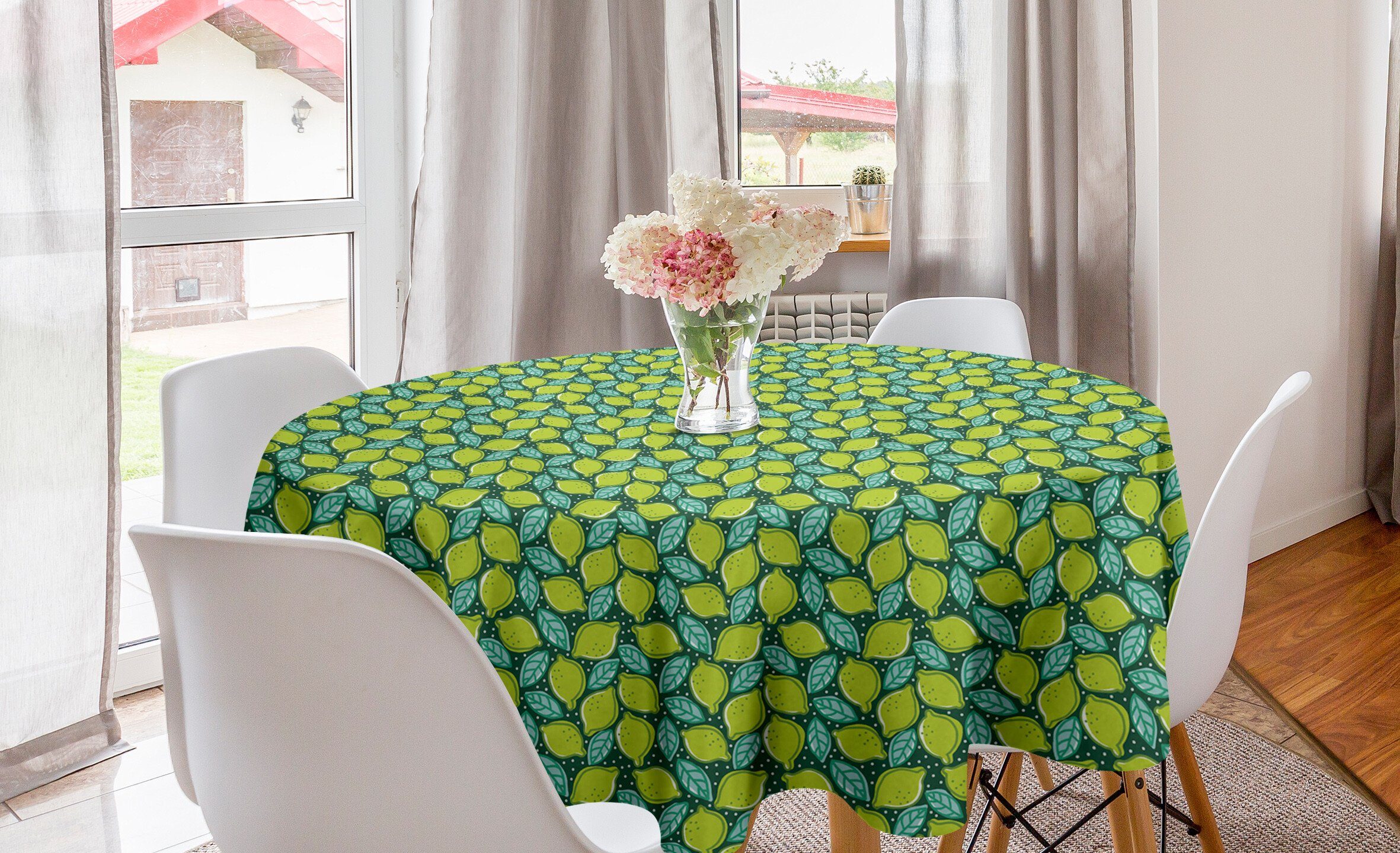 Abakuhaus Tischdecke Kreis Tischdecke Abdeckung für Esszimmer Küche Dekoration, Zitronen Kalk und Pfefferminze Muster