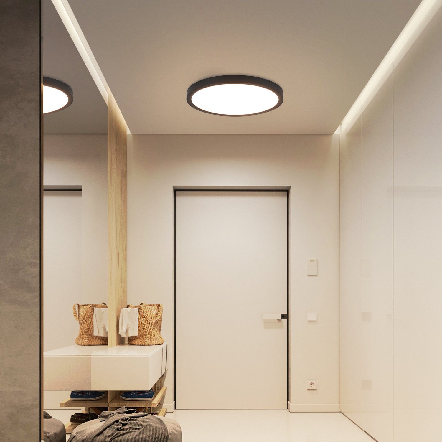 Badezimmer 2.5 Rund, LED Deckenlampe 22 Schwarz Panel Flur, fest Neutralweiß, * für LED Schlafzimmer Küche Deckenbeleuchtung IP44 15W, * Nettlife Flach 22 Wasserdicht, CM integriert,