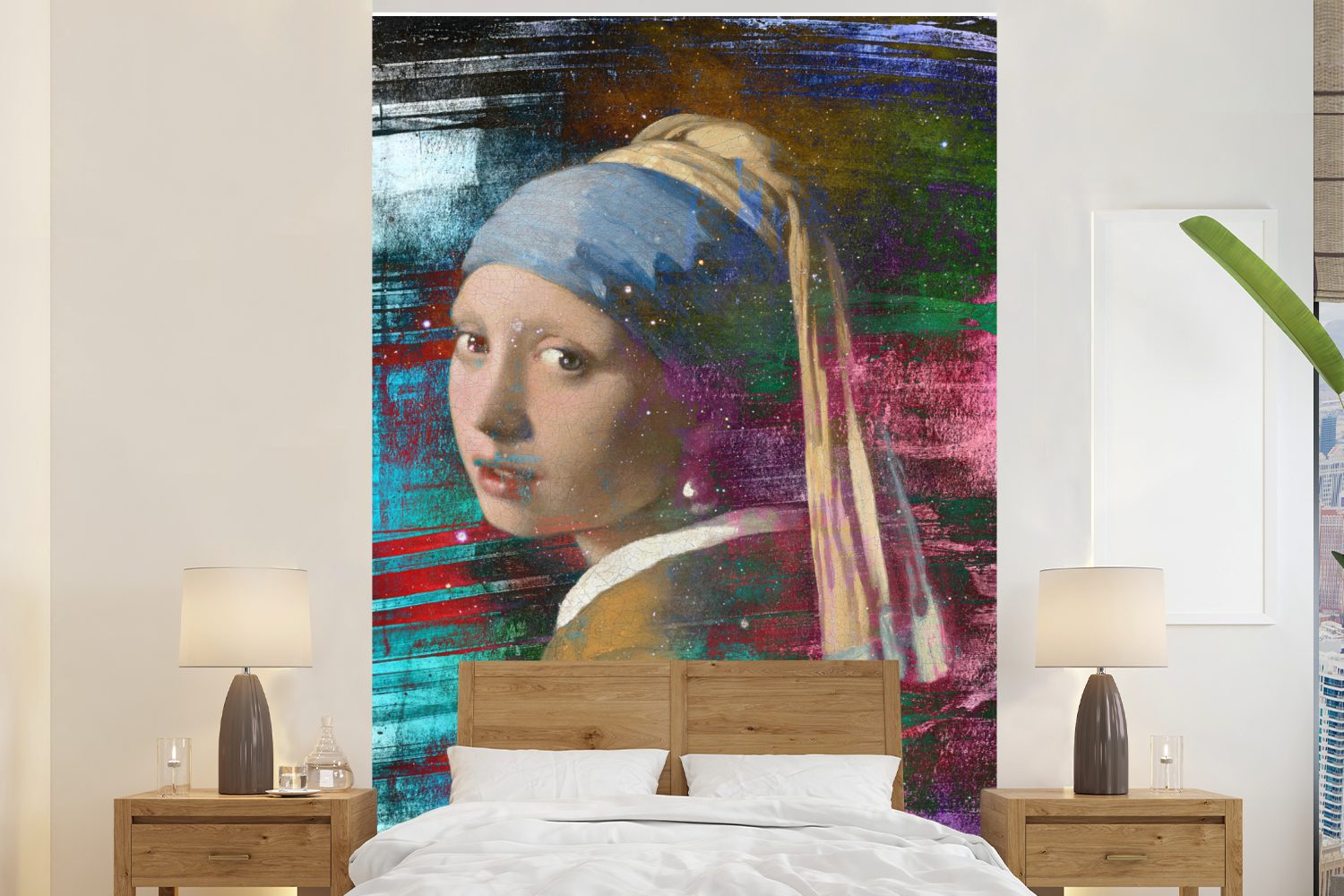 MuchoWow Fototapete Das Mädchen mit dem Perlenohrring - Johannes Vermeer - Farben, Matt, bedruckt, (3 St), Montagefertig Vinyl Tapete für Wohnzimmer, Wandtapete