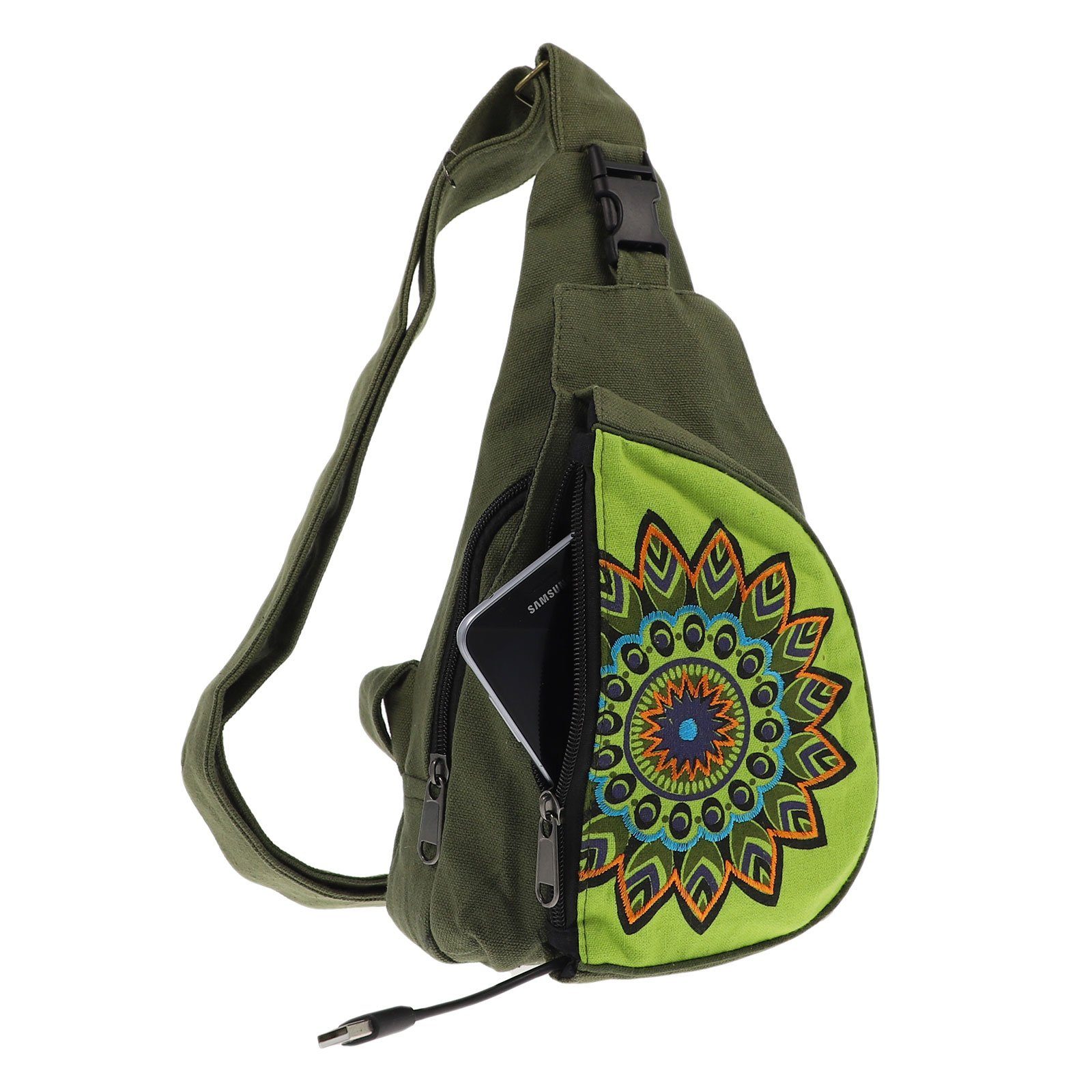 Rucksack S UND Slingbag Schultertasche Grün Schultertasche Hippie Bodybag Mandala KUNST Brutsttasche MAGIE