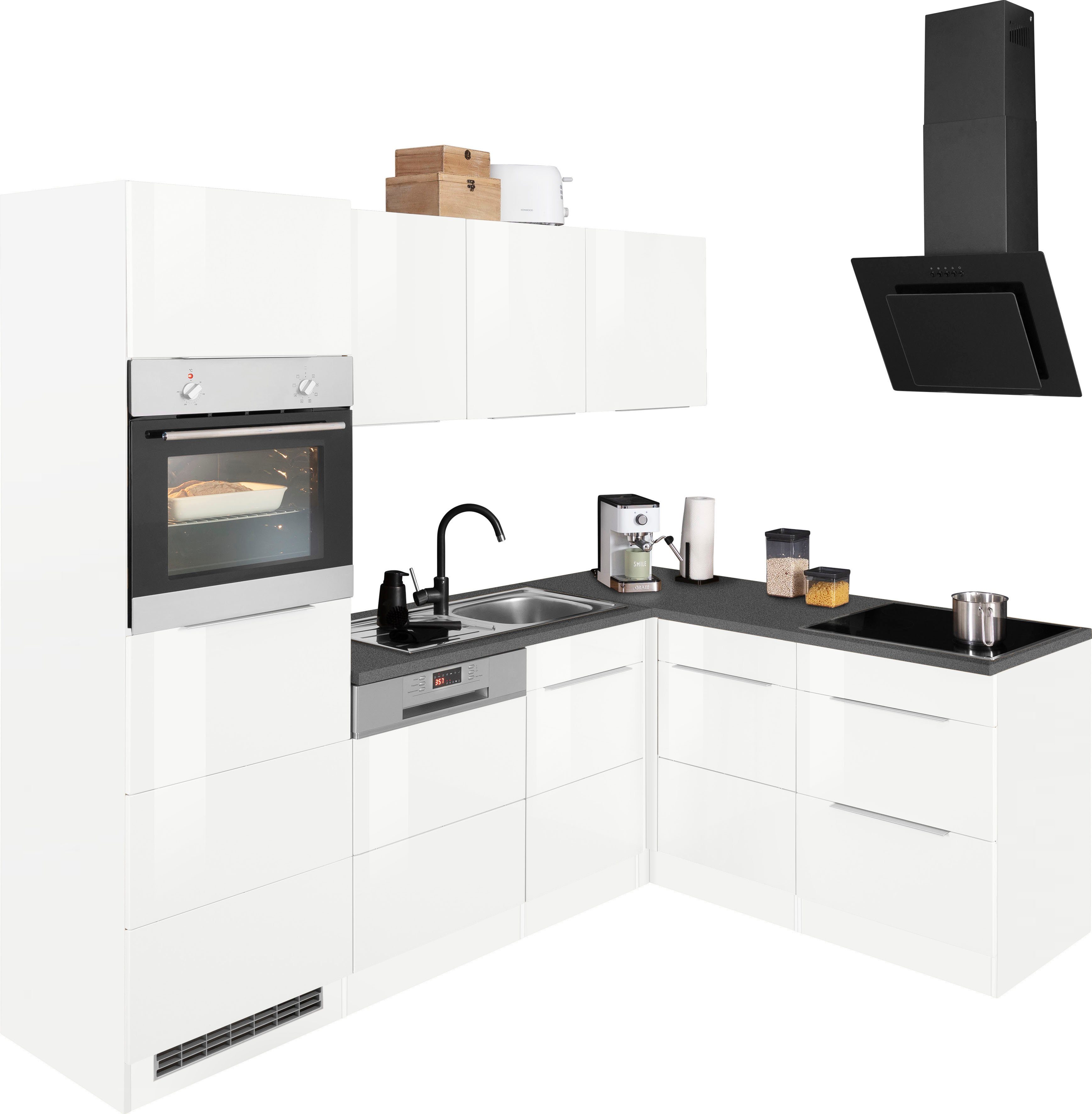 KOCHSTATION Winkelküche KS-Brindisi Stellbreite 230/170 cm, wahlweise mit E-Geräten und Induktion, mit MDF-Fronten