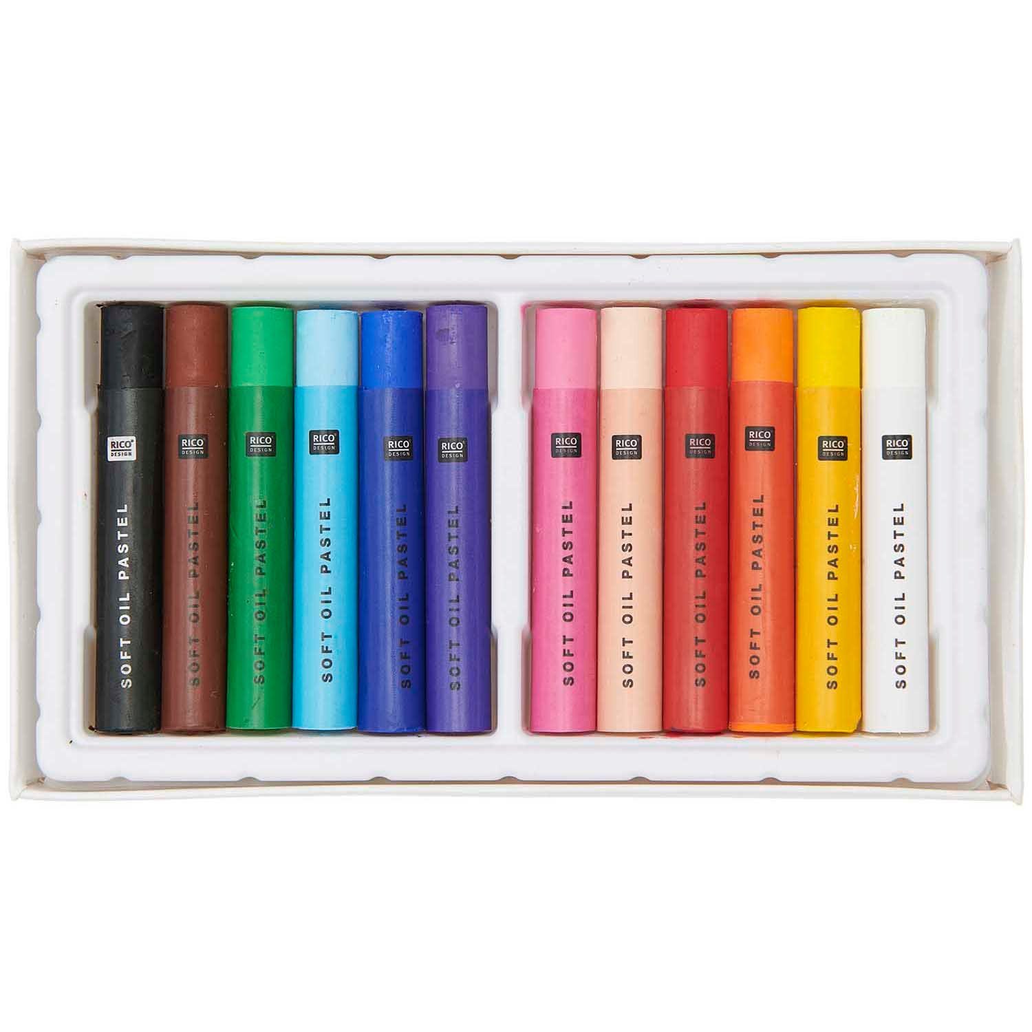 Rico Design Pastellkreide Soft Oil Pastels, 12 extra weiche Ölpastellkreiden