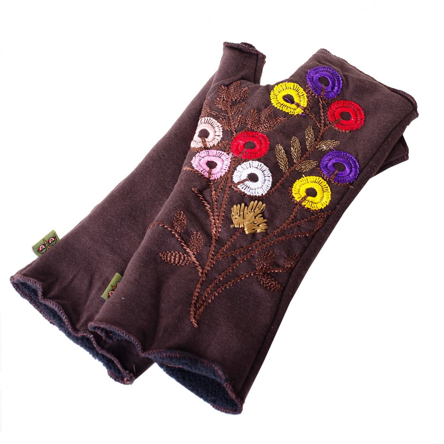 Vishes Armstulpen Warme Handstulpen mit Blumenstickerei, außen Baumwolle, innen Fleece Alternative Bekleidung, Ethno, Hippie, Retro Style