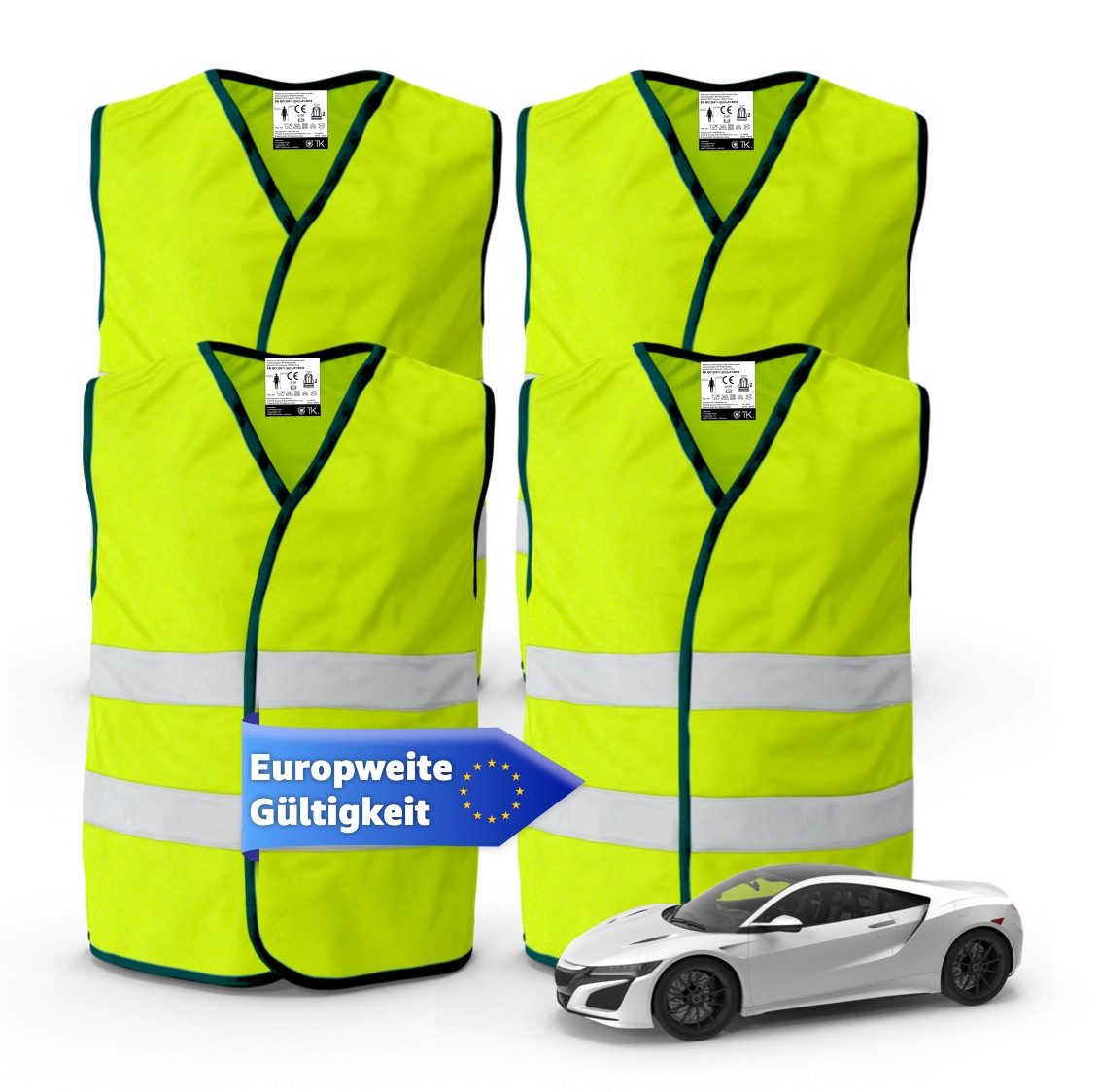 Warnweste 4X Warnwesten Auto 2025: Sicherheitsweste ISO20471