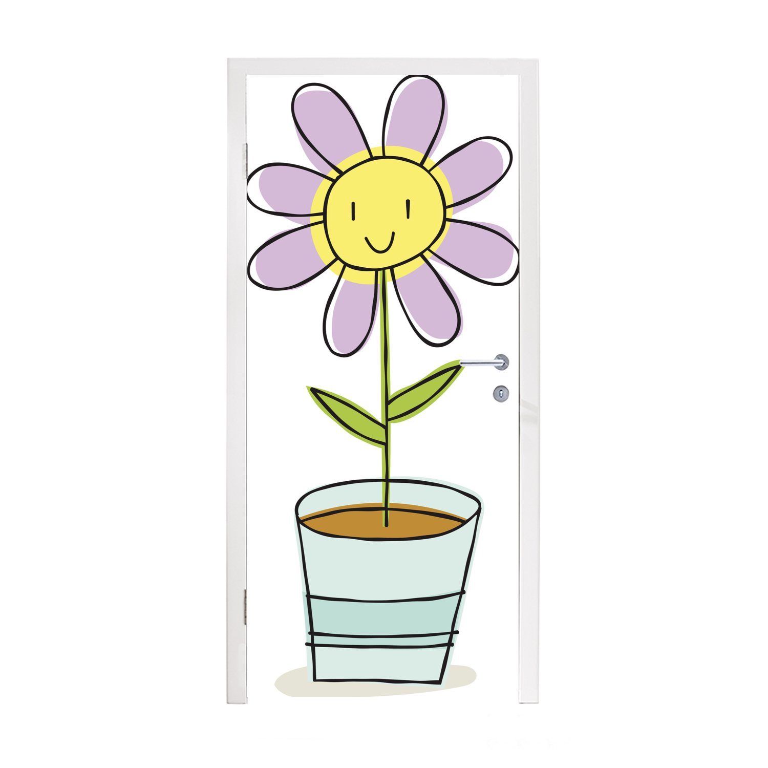 MuchoWow Türtapete Illustration einer lächelnden Blume aus der Kindheit, Matt, bedruckt, (1 St), Fototapete für Tür, Türaufkleber, 75x205 cm