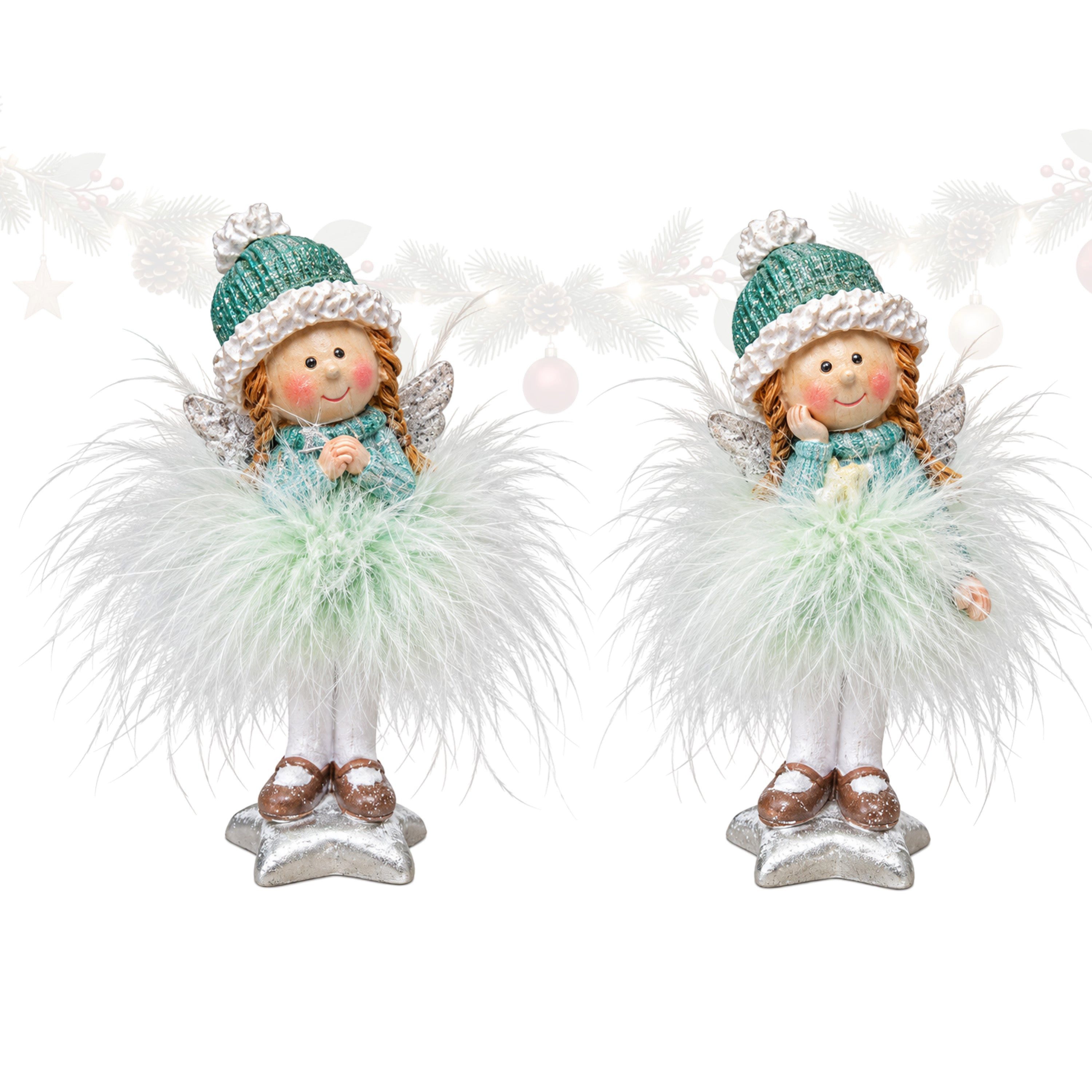 Logbuch-Verlag Dekofigur Engel Figuren 2er Set – 10 cm in Mint und Silber Weihnachtsfiguren