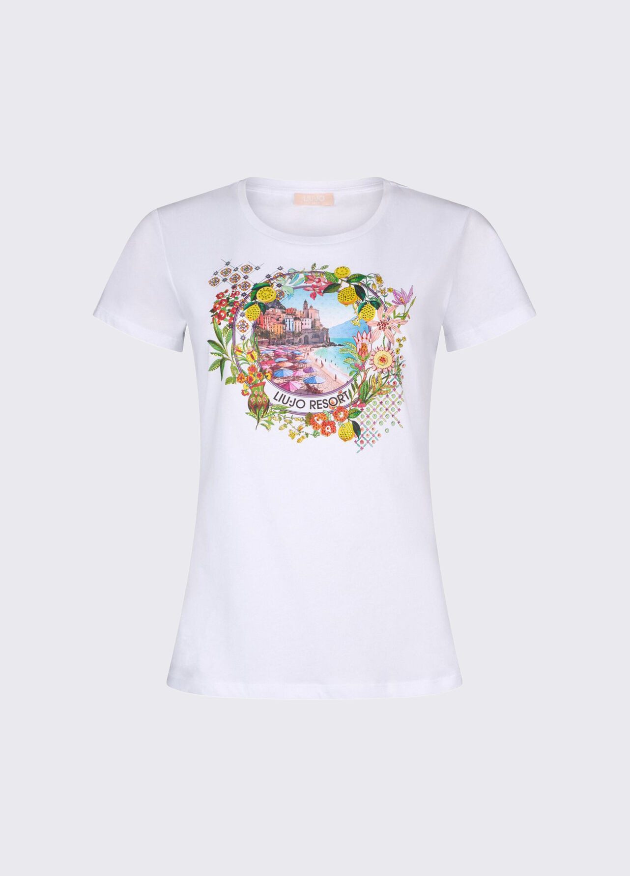 Kurzarmshirt - T-Shirt Damen - weißes Damenshirt - Shirt mit Print - Strass