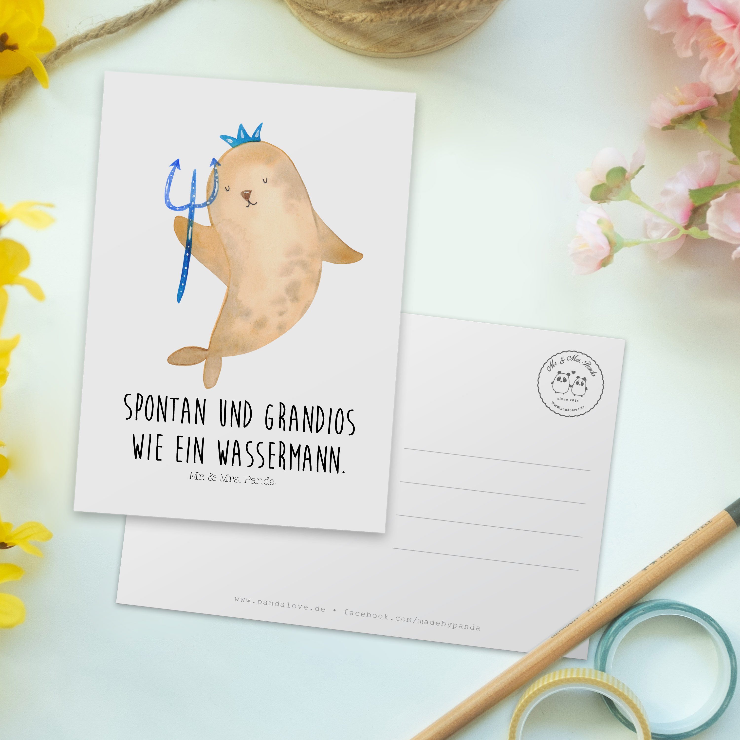 Weiß Postkarte Geschenkkarte, Wassermann Panda Sternzeichen Geschenk, - & Mrs. - Geburtstags Mr.
