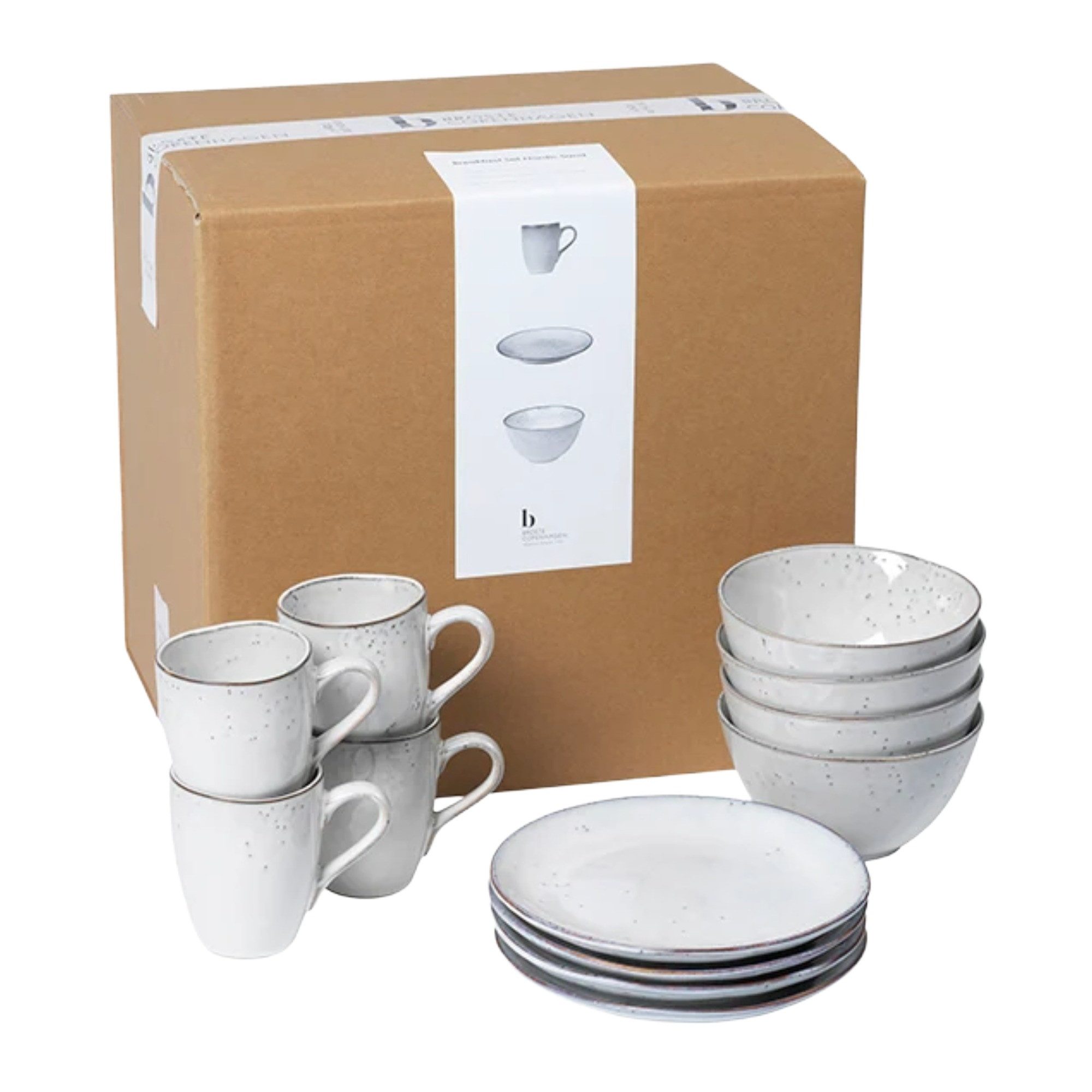 Broste Copenhagen Geschirr-Set Broste Copenhagen Nordic Sand Frühstücksset für vier 12 tlg (12-tlg), 4 Personen, Steingut