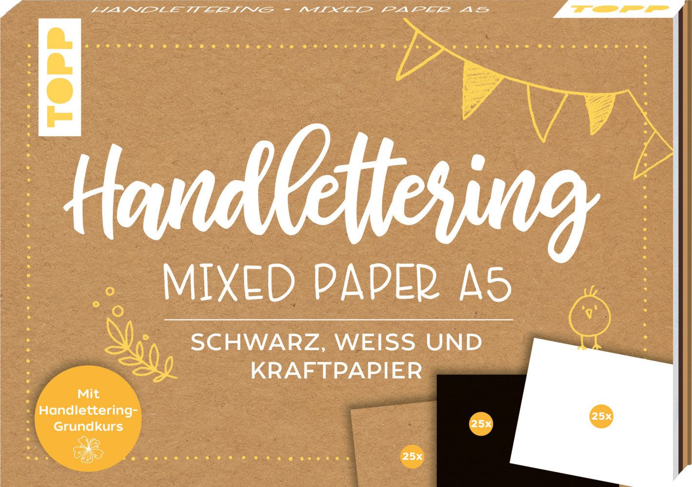 frechverlag Skizzenbuch Handlettering Mixed Paper Block - Schwarz, Weiß, Kraftpapier - A5