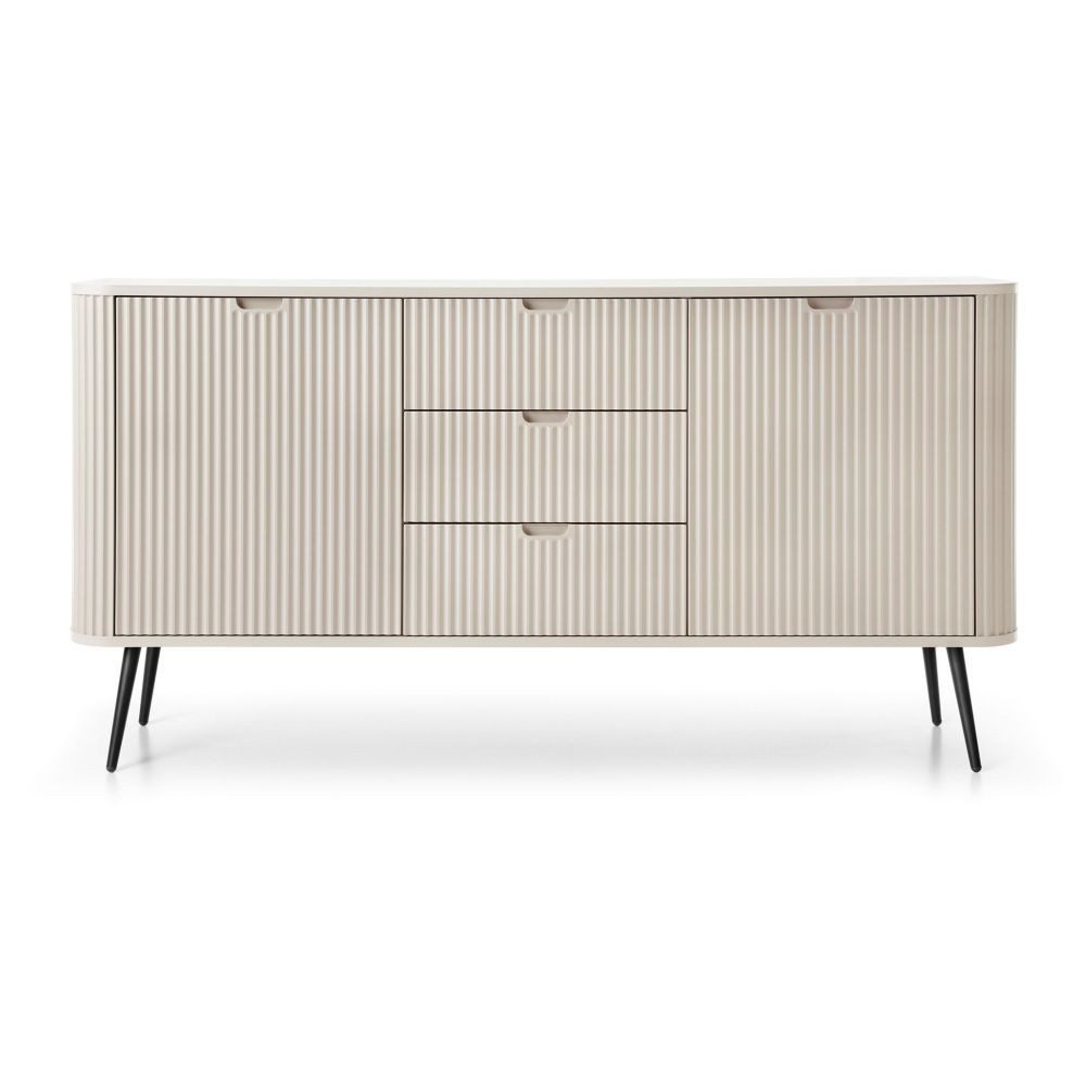 Lomadox Sideboard ZARA-160, in Kaschmir beige Rillen gerillt Metallfüße schwarz 168x87x39 cm