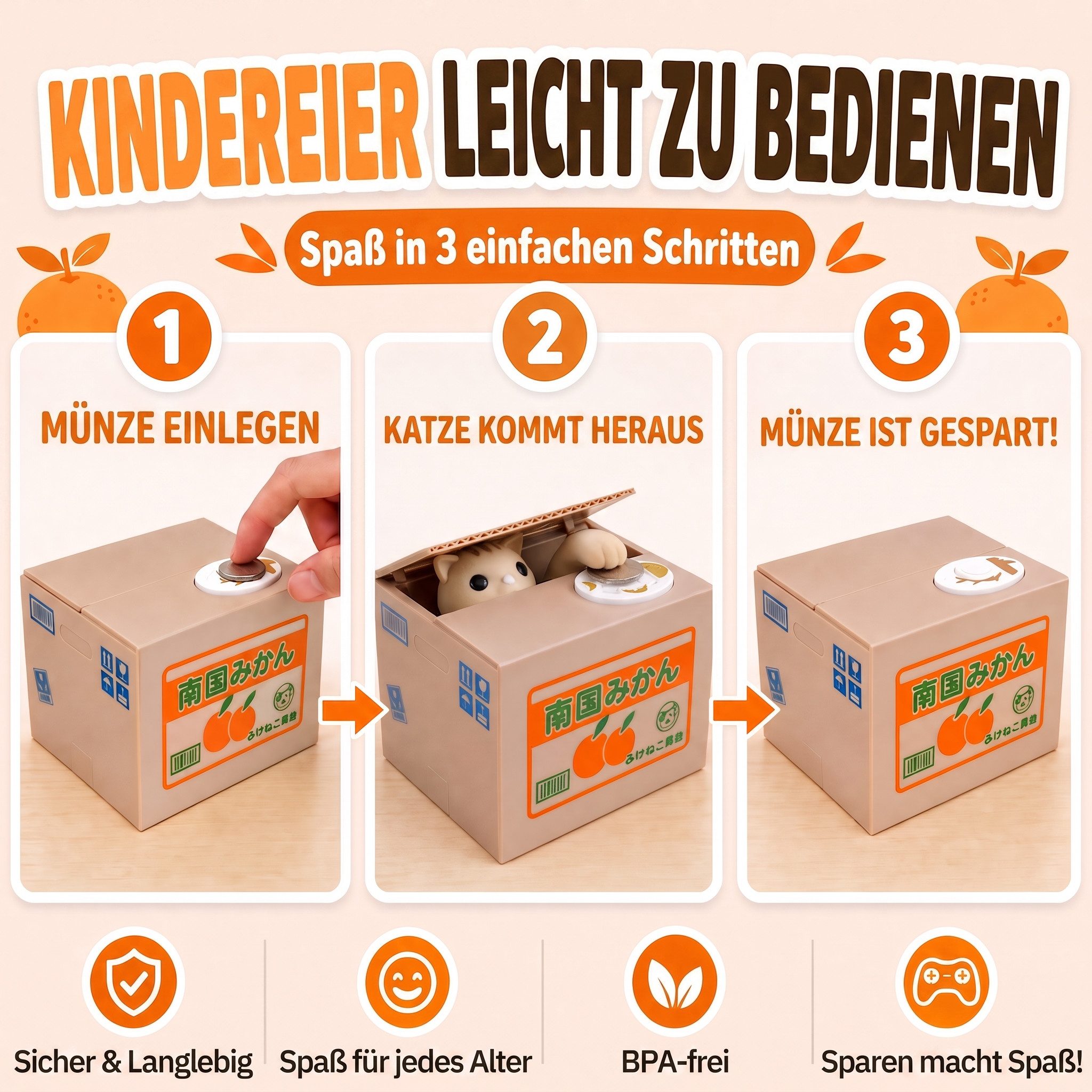 Goods+Gadgets Spardose Spardose Katze – Elektronisches Sparschwein für Kinder & Katzenfans, elektronisches Münzen Sparschwein – Bild 4 von 5