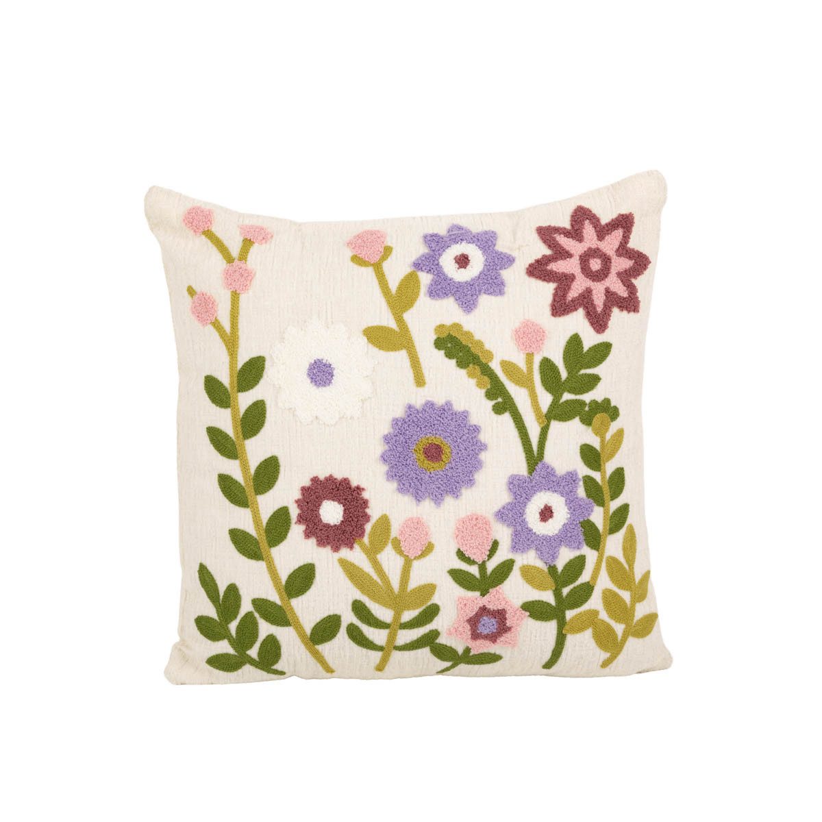 SCHÖNER LEBEN. Dekokissen Kissen Blumen Chenille wollweiß grün rosa lila 45x45 cm, bestickt,pflegeleicht