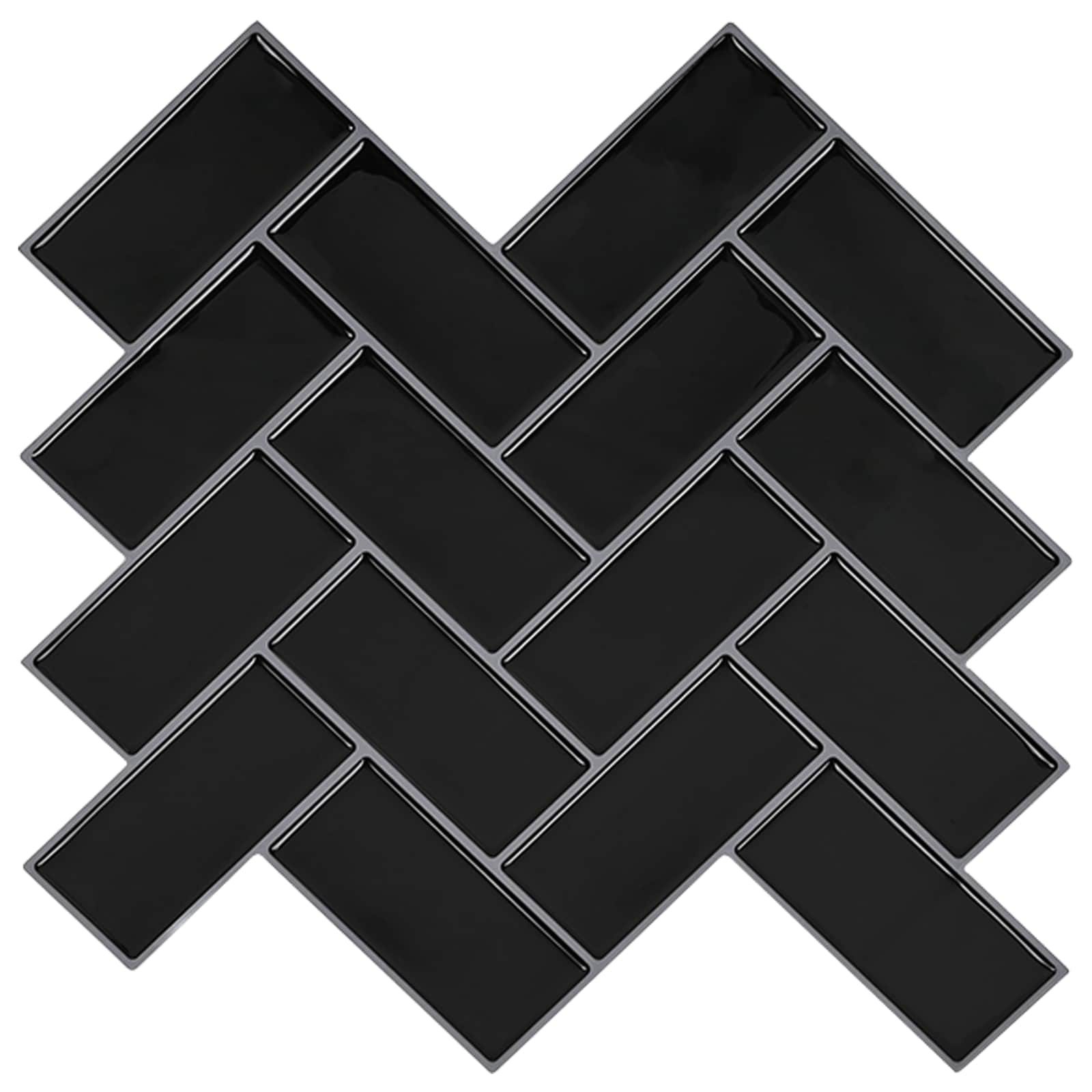 vidaXL Sticker Fischgrätenfliese 10 Stk. Schwarz 30 x 30 cm, (10-tlg)