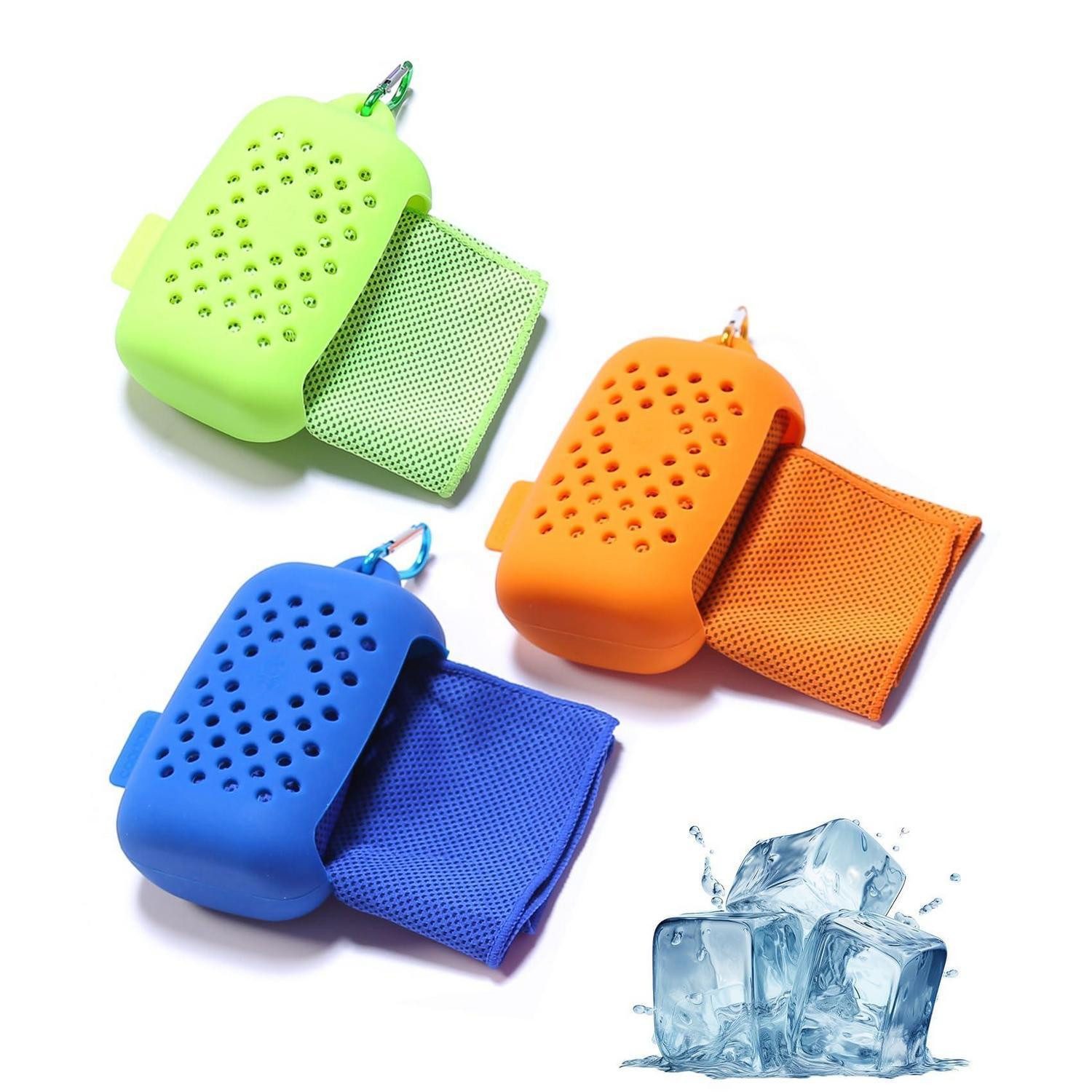 LuxusKollektion Sporthandtuch Kuehltuch Mikrofaser Orange Blau Gruen, (3-St)