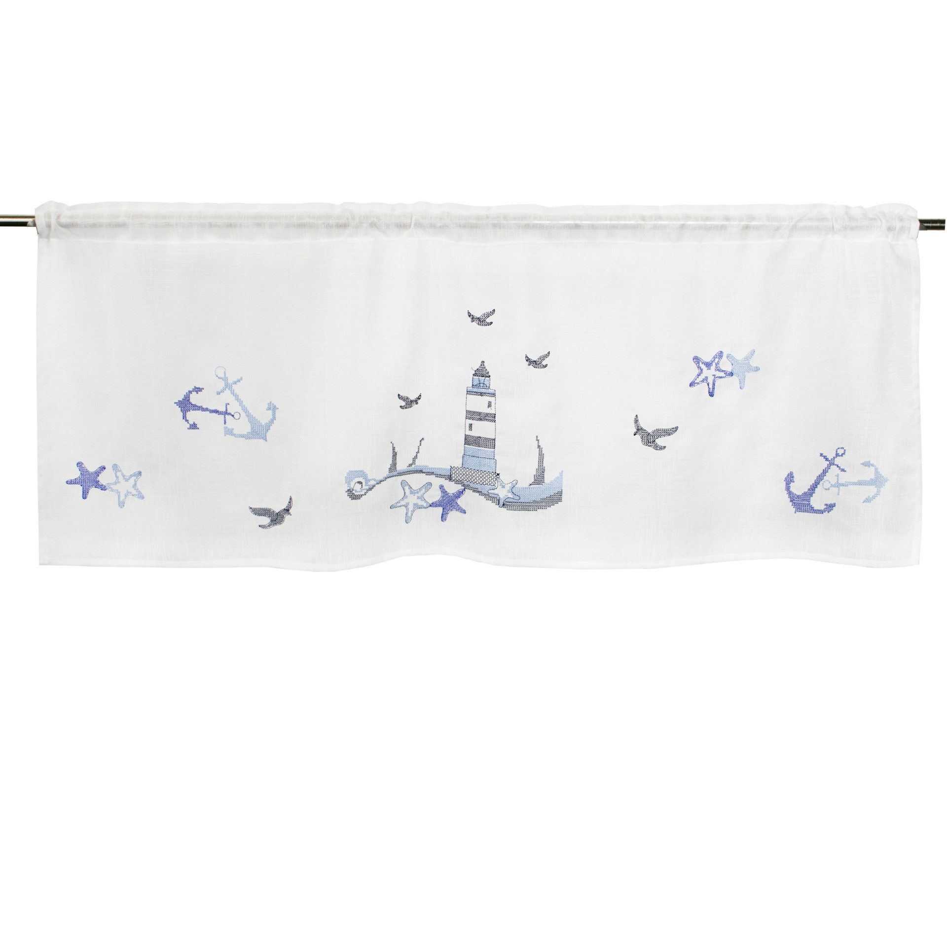 Delindo Lifestyle Scheibengardine Leuchtturm maritim, Stangendurchzug günstig online kaufen