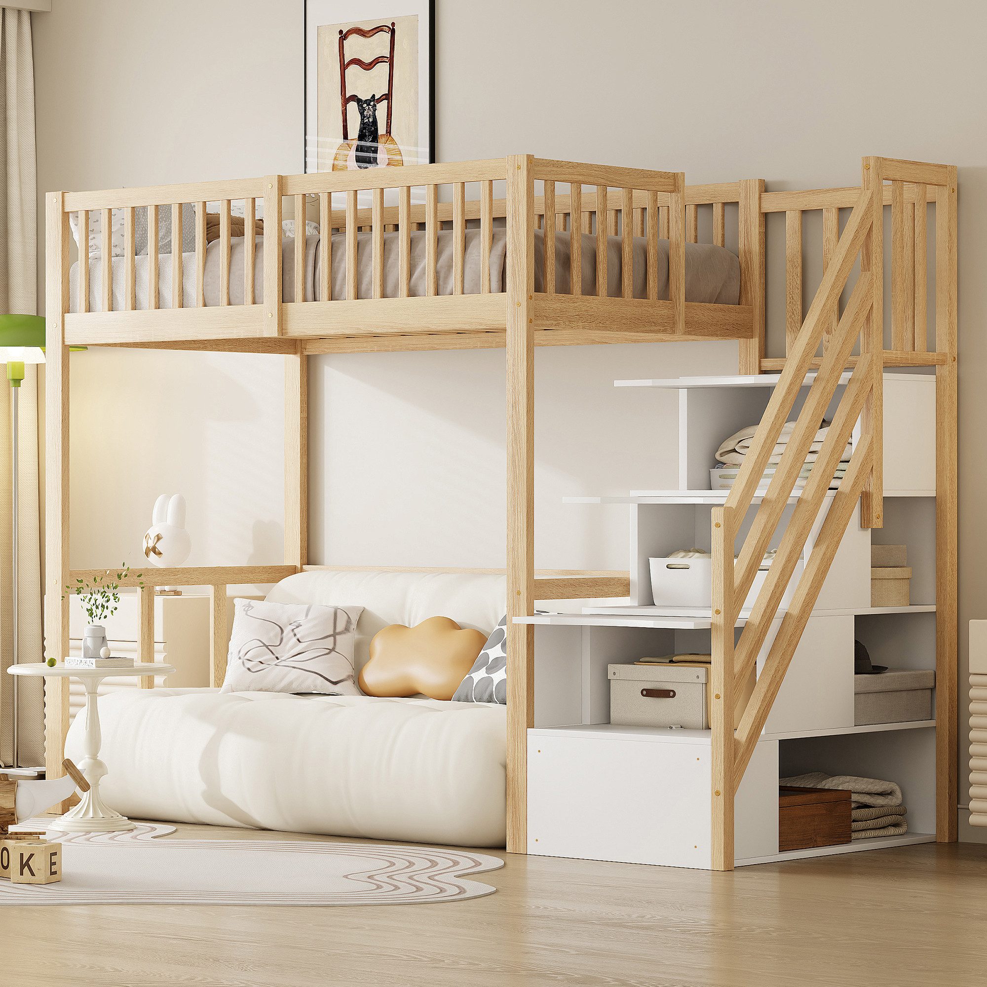 Merax Hochbett (viel Platz unter dem Bett, 1-St., Etagenbett Jugendbett Ein günstig online kaufen