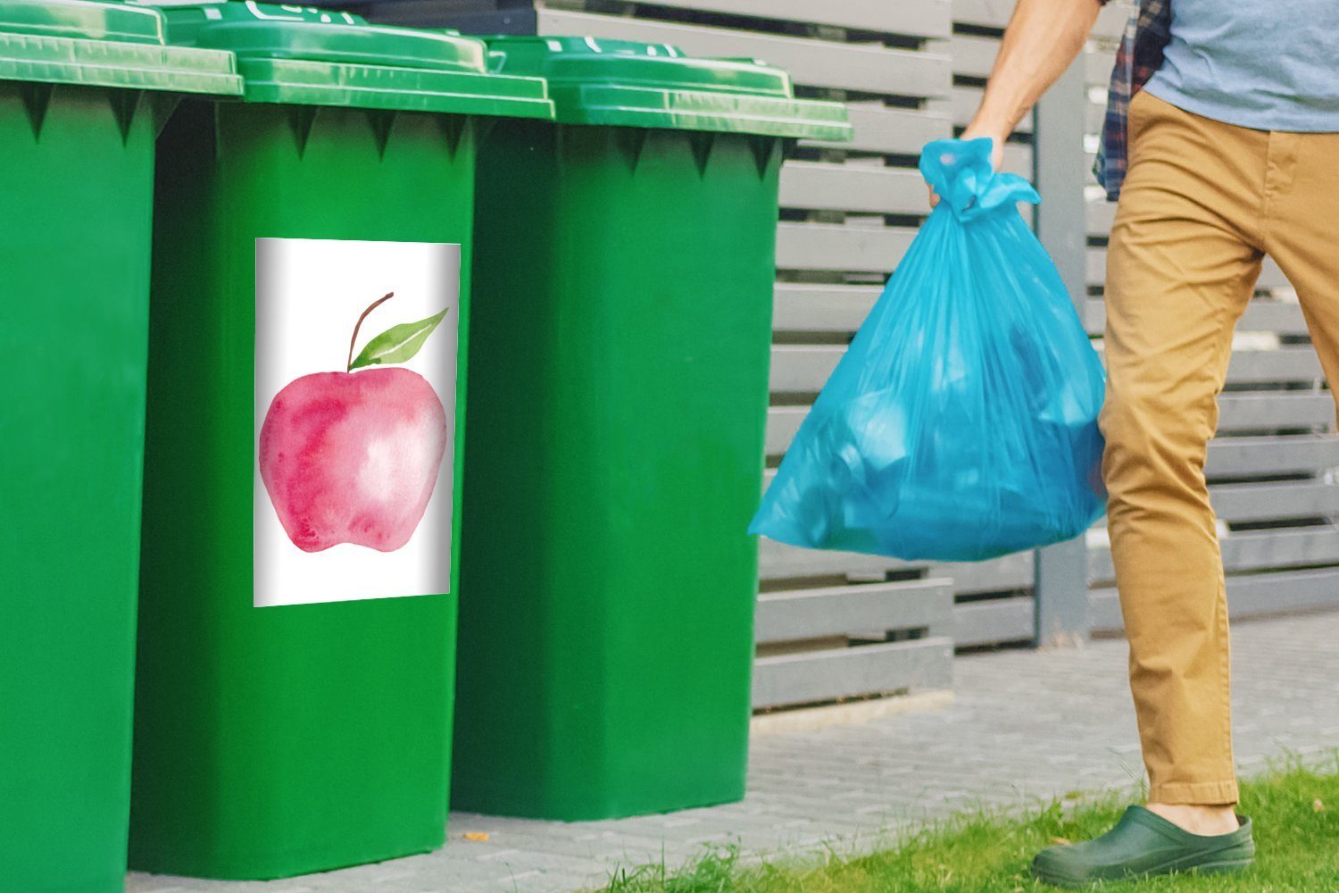 Apfel Mülleimer-aufkleber, Sticker, Mülltonne, Abfalbehälter Farbe (1 Container, Weiß St), - Wandsticker - MuchoWow