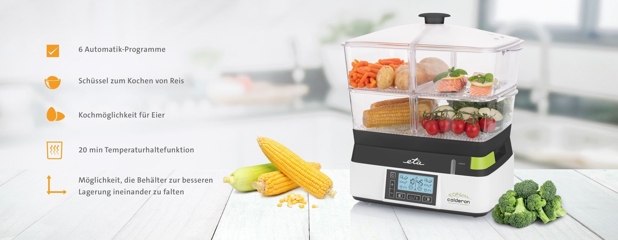 eta Dampfgarer CARLDERON II, ETA113490010, 1800 W, 6 automatische Programme