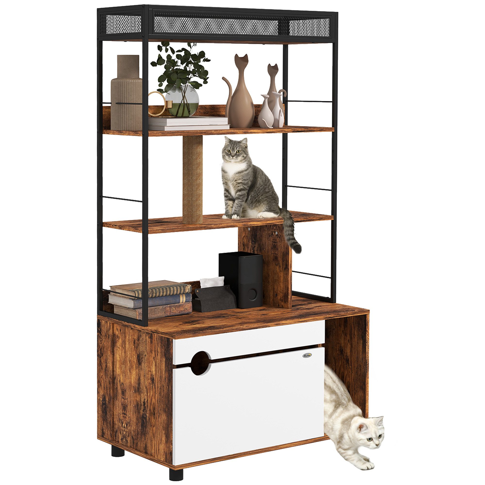 PawHut Tierhaus 2-in-1, mit 3-Ebenen-Regal, Kratzpfosten, günstig online kaufen