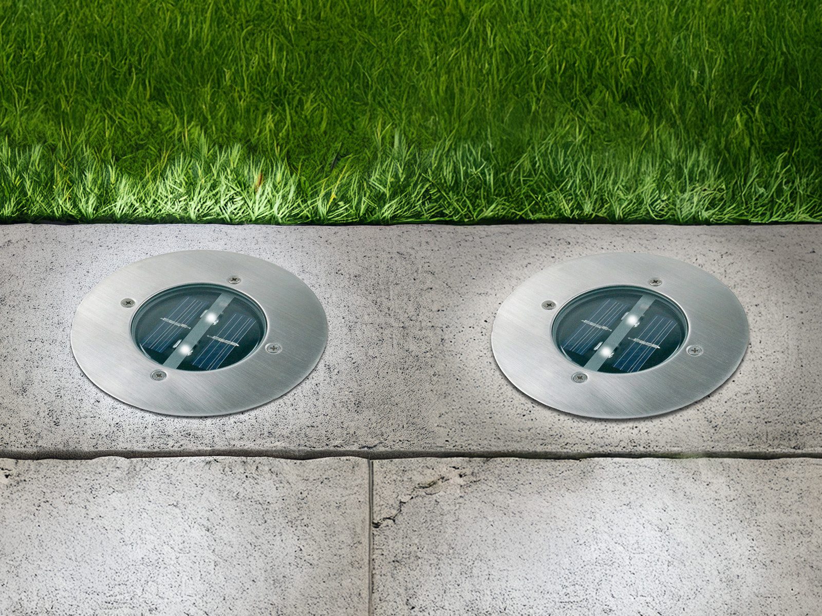 smartwares LED Gartenstrahler, Tageslichtsensor, LED fest integriert, Neutralweiß, 2er-Set Solar-leuchte Boden-Einbaustrahler Außen, Bodenstrahler Ø 14cm