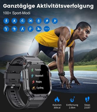 Lige Herren mit Herzfrequenz/SpO2/Schlafmonitor/Schrittzähler Smartwatch (1.96 Zoll, Andriod iOS), mit Telefonfunktion Touchscreen,5ATM Wasserdicht,100+ Sportmodi Sport