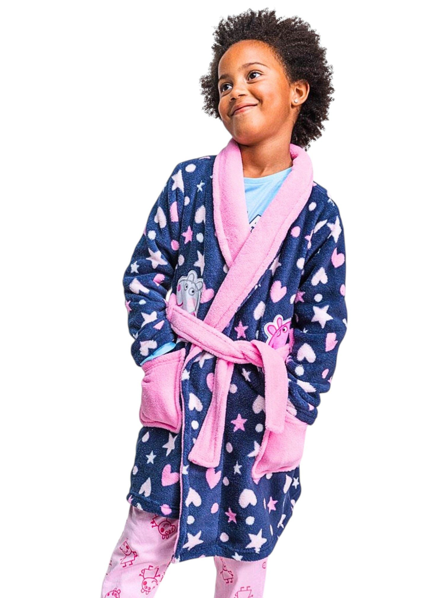 Cerdá Kinderbademantel Peppa Pig, Fleece, V-Ausschnitt, Bindegürtel, Mädchen Morgenmantel Gr. 92-116 cm
