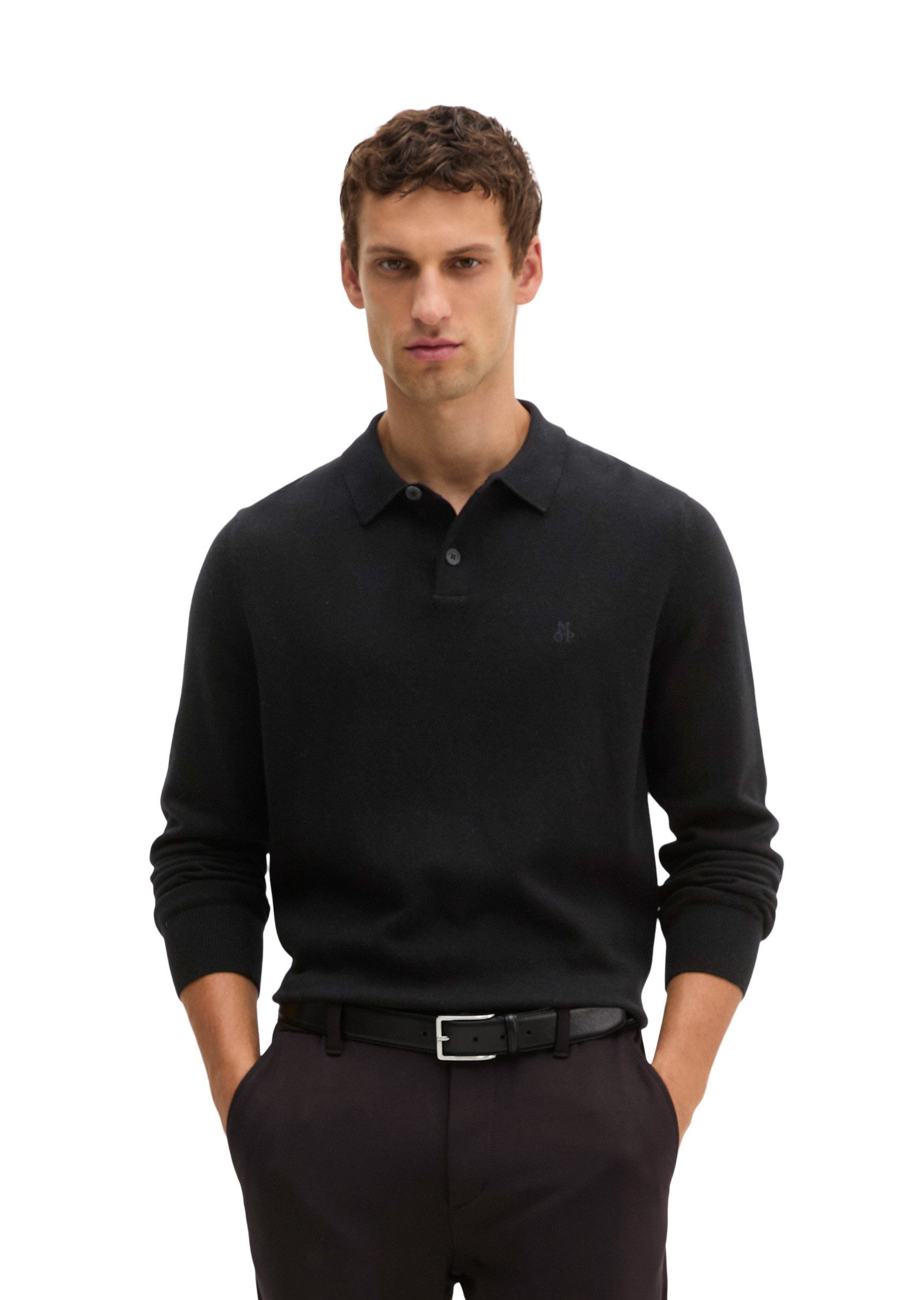 Marc O'Polo Langarm-Poloshirt aus softem Bio-Bauwoll-Schurwoll-Mix
