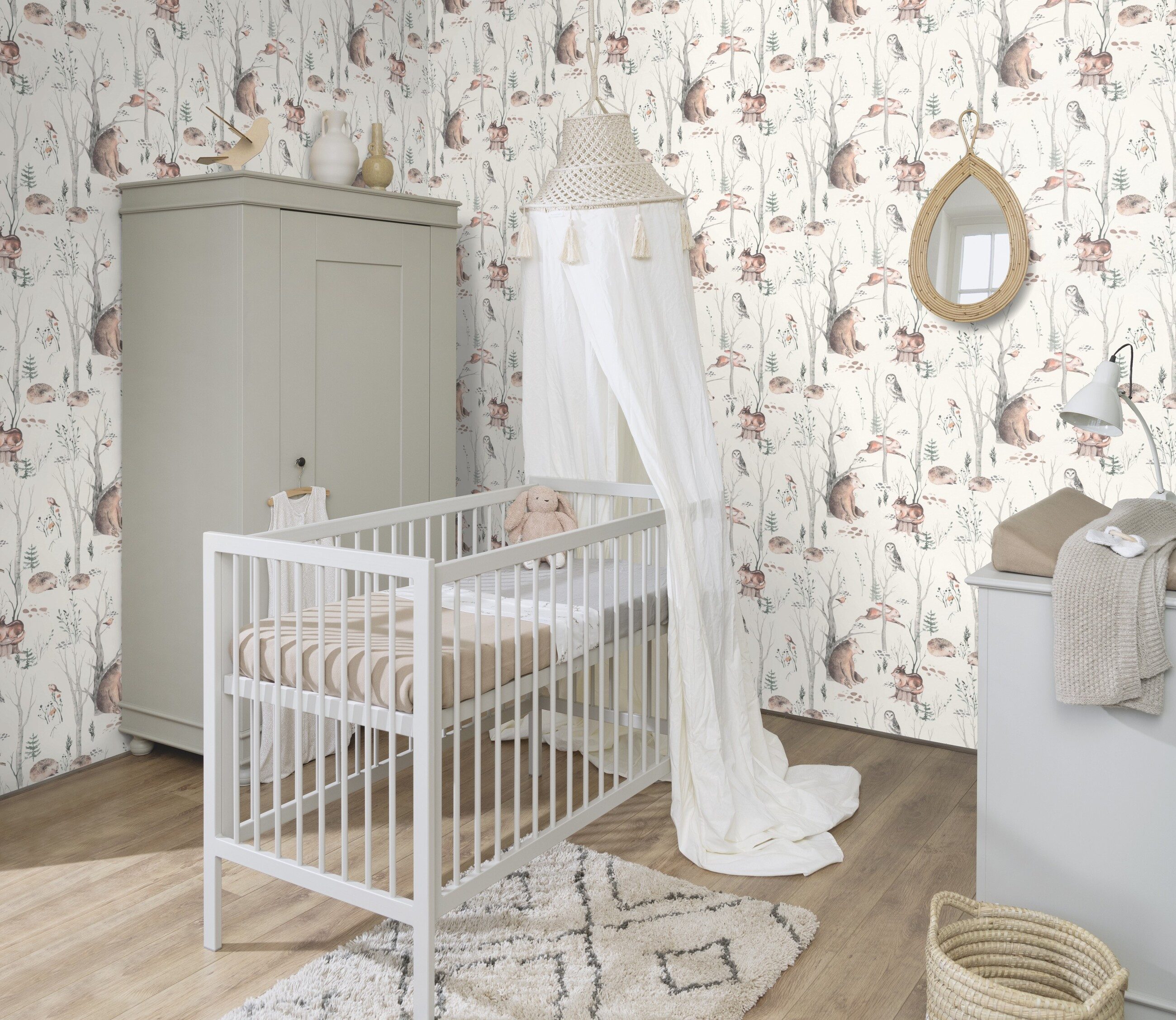 Rasch Vliestapete Waldtiere Beige Grau Braun Grün, Naturoptik, (1 Rolle, 1 St., Kollektion 'Kids World II' - 10,05 m x 0,53 m), gute Lichtbeständigkeit, feucht  – Bild 4 von 5