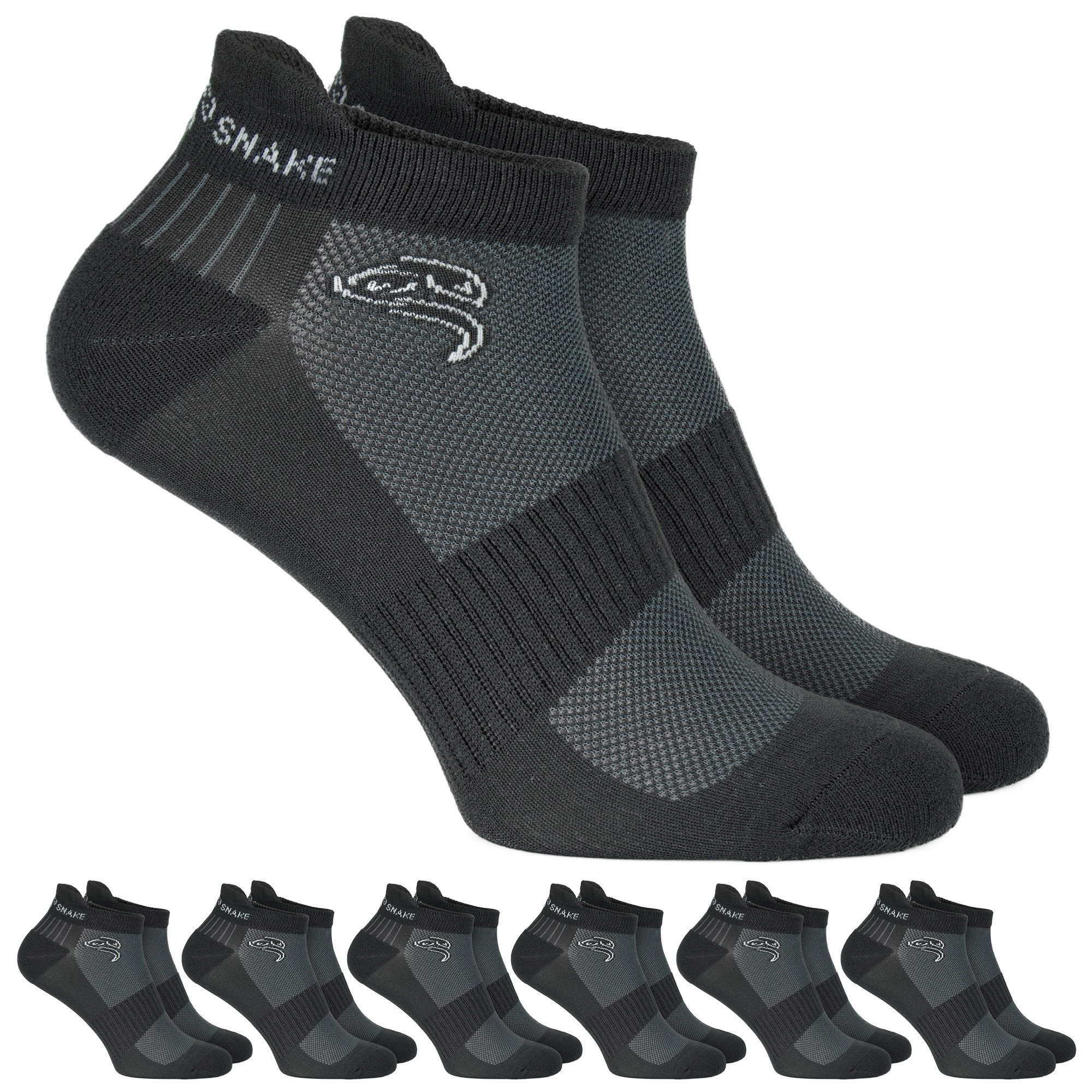 Black Snake Sportsocken Sport Sneaker Socken Damen Herren mit Kompression (Socken-Set, 6-Paar, Sport Sneaker Socken mit Kompression) Gepolsterte Sportsocken mit Kompression und Knöchelschutz