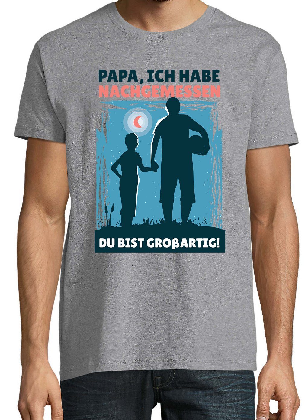 Du Designz Großartig" Shirt Youth mit trenidgem Herren Frontprint Bist "Papa, T-Shirt Grau
