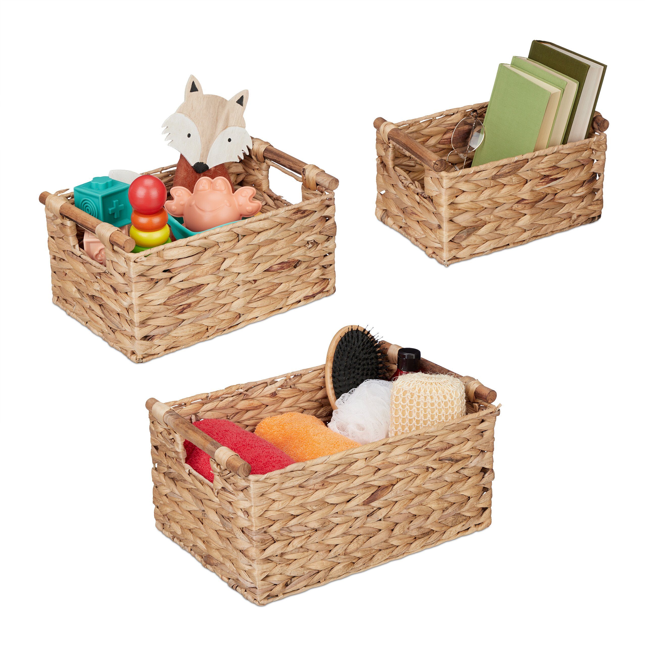 Relaxdays Aufbewahrungskörbe 3er Set Aus Bambus – Mit Stoffbezug, 3 Größen, Für Bad, Kinderzimmer & Mehr!