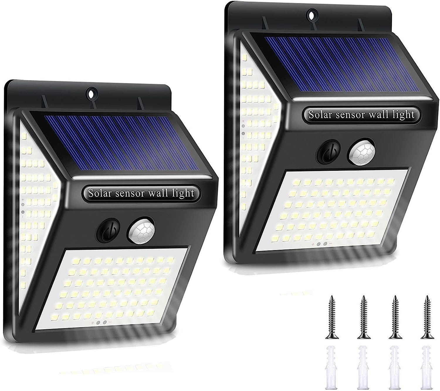 DOPWii LED Solarleuchte 2PCS Solarlampen,mit Bewegungsmelder,140 LED  Lampenperlen,IP65, LED fest integriert
