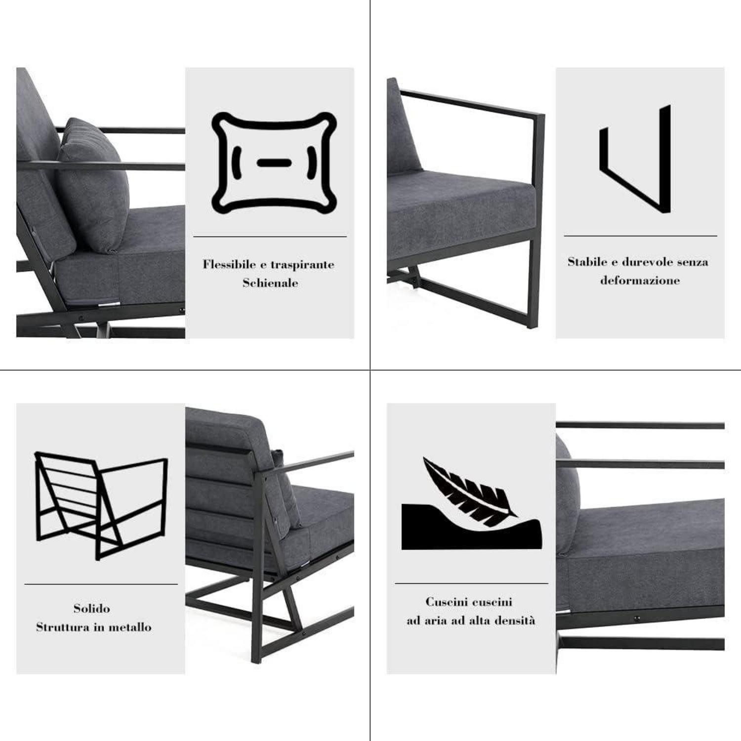 LuxusKollektion Cocktailsessel Sessel Polstersessel Cocktailsessel Eisengestell 1 Sitze Dunkelgrau