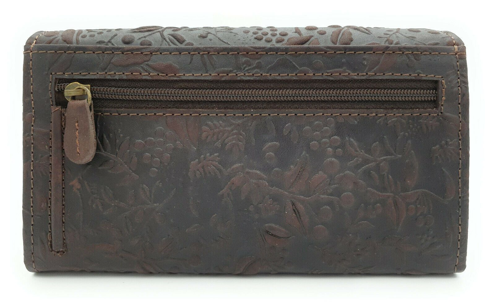 Hill Burry Geldbörse echt Leder Damen Portemonnaie, florale Prägung, mit RFID Schutz, schokoladen-braun