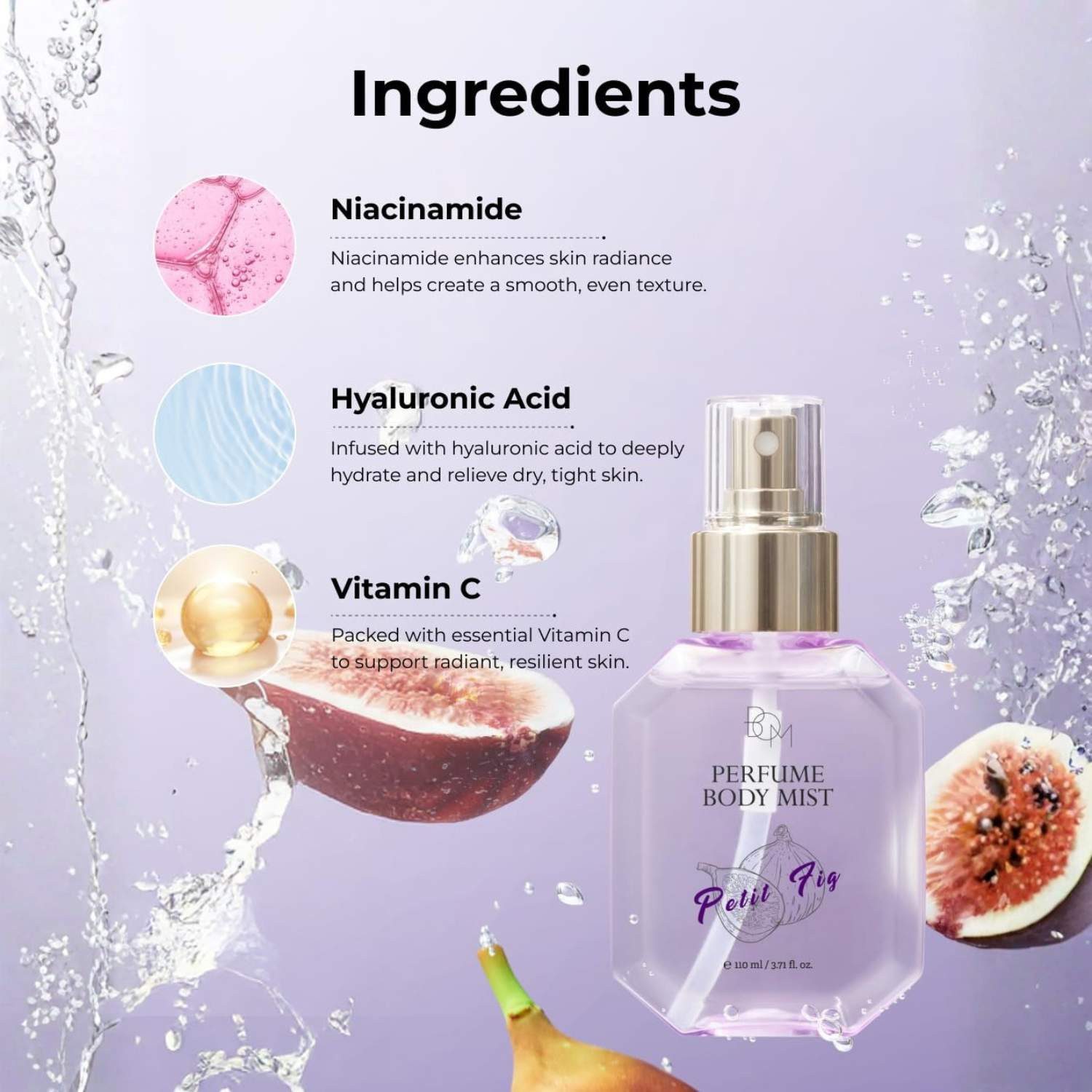 Beauty of Majesty Körperspray Petit Fig Perfume Body Mist 110ml – Körperpflege mit 24H Feigen, Moschus-Duft, Hyaluronsäure & Niacinamid, wasserbasiertes Body Spray