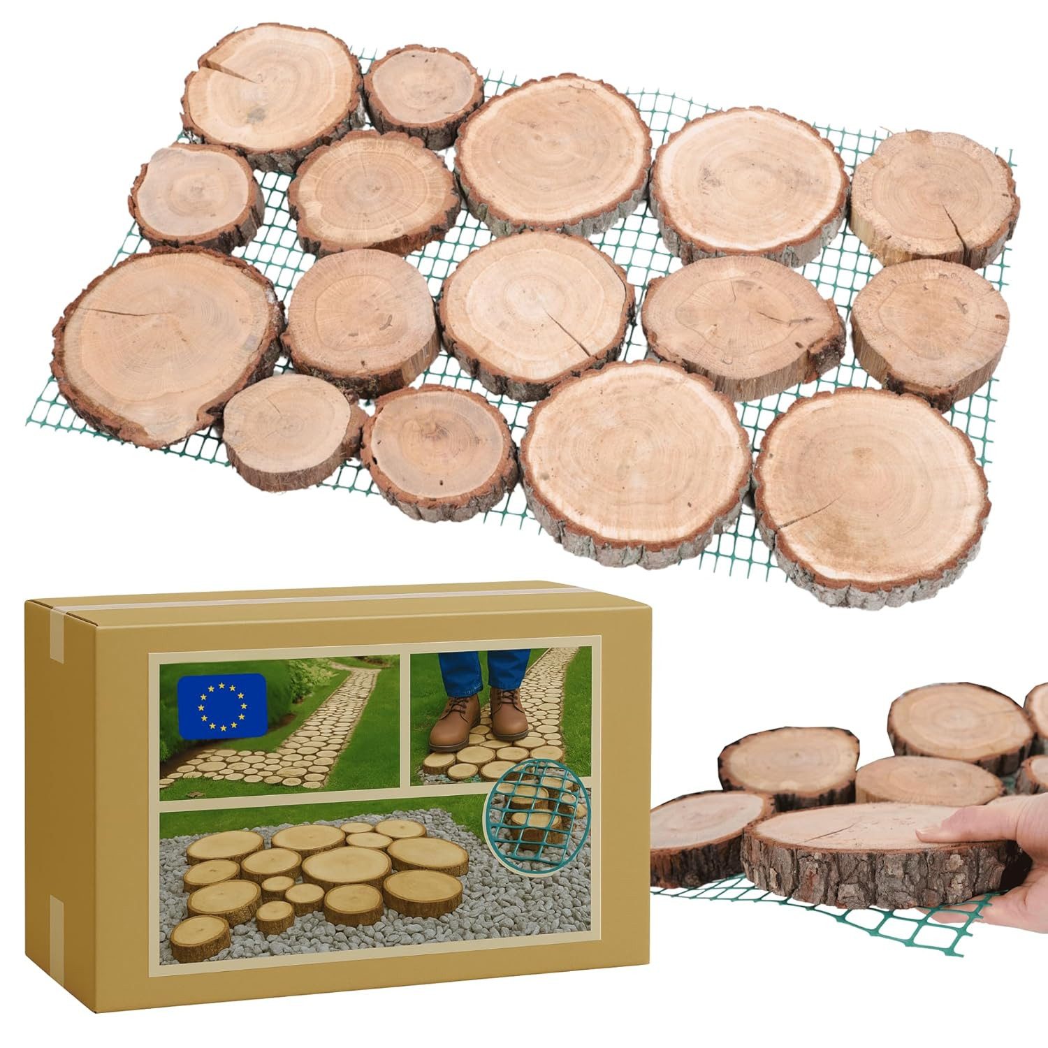 Modo24 Gartensteg Gartenweg aus Holz, Gehweg Holzweg Trittplatten Holzscheiben-Weg, 1-St., Gartenplatten Bodenplatten Holzpfad Gartenweg Nachhaltig FSC Holz