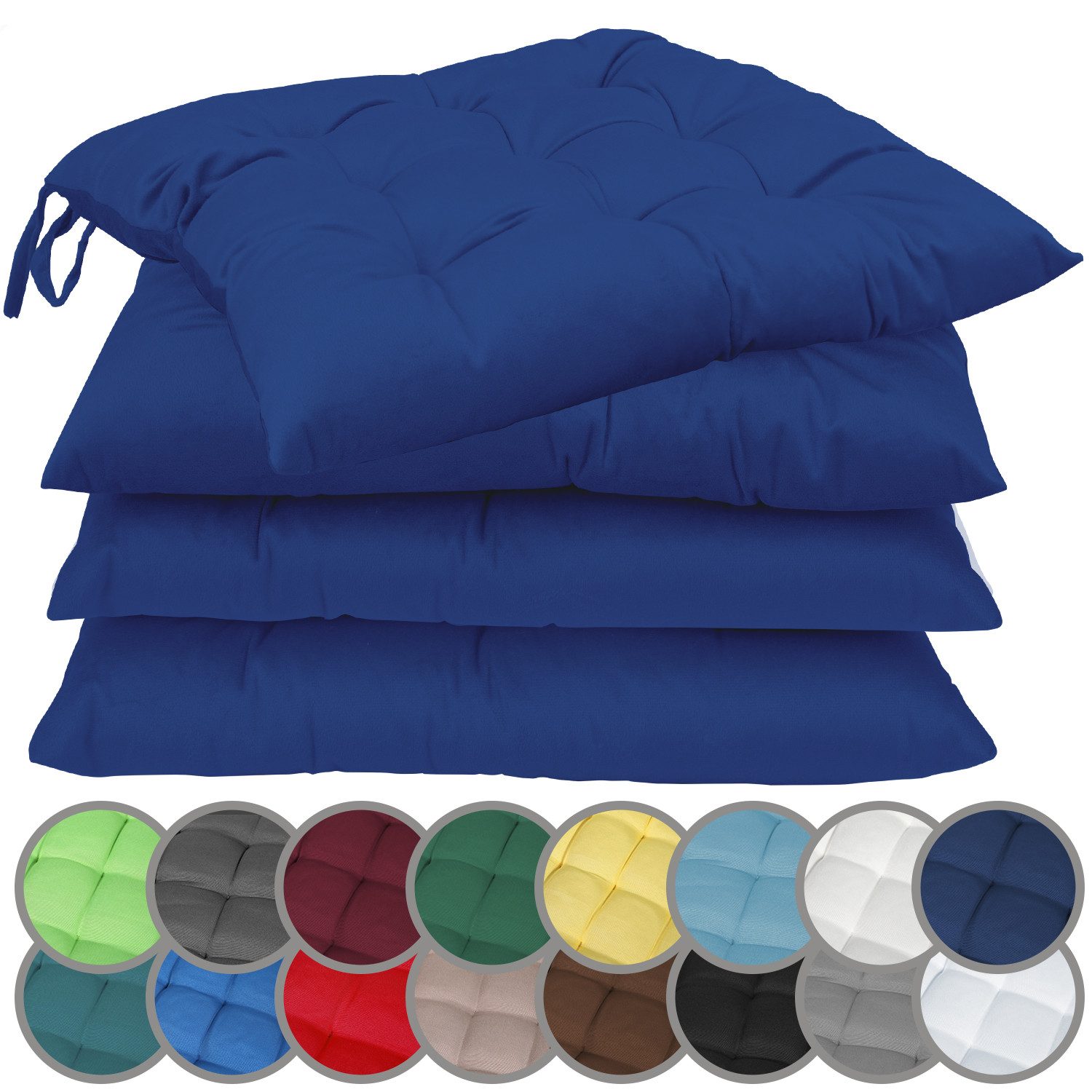 NatureMark Подушки 4er-Set Подушка для стула 40x40cm mit Bändern, Sitzpolster Kissen 4er Pack, schadstoffgeprüft, Navy blau