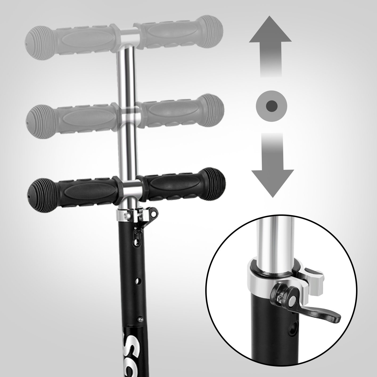 Tretroller Schwarz LED-Räder bis Höhenverstellbar Scooter Kinderroller Clanmacy 50 kg