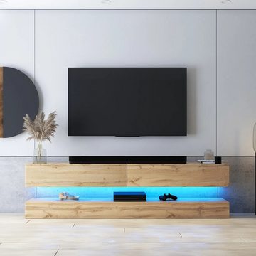 DB-Möbel Lowboard TV-Schrank in Eiche Wotan mit LED-Beleuchtung 140cm