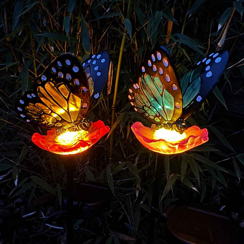Online-Fuchs Gartenstecker Beetstecker mit LED Solarleuchten - 2er Set Schmetterlinge (Gartendeko Figuren) - 50 cm groß