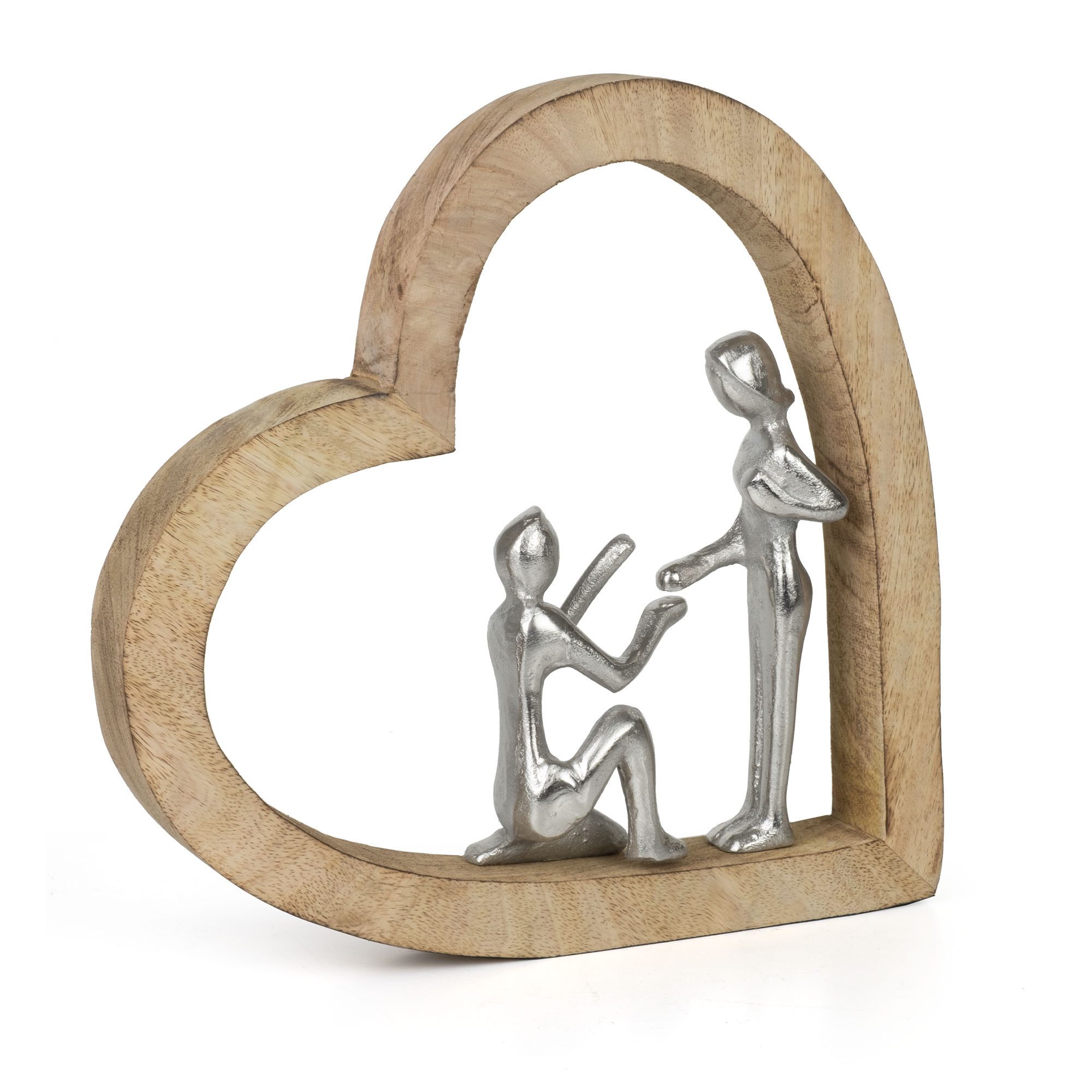 Moritz Skulptur Dekofigur The Promise 28 cm aus Mangoholz und Aluminium Herz Skulptur