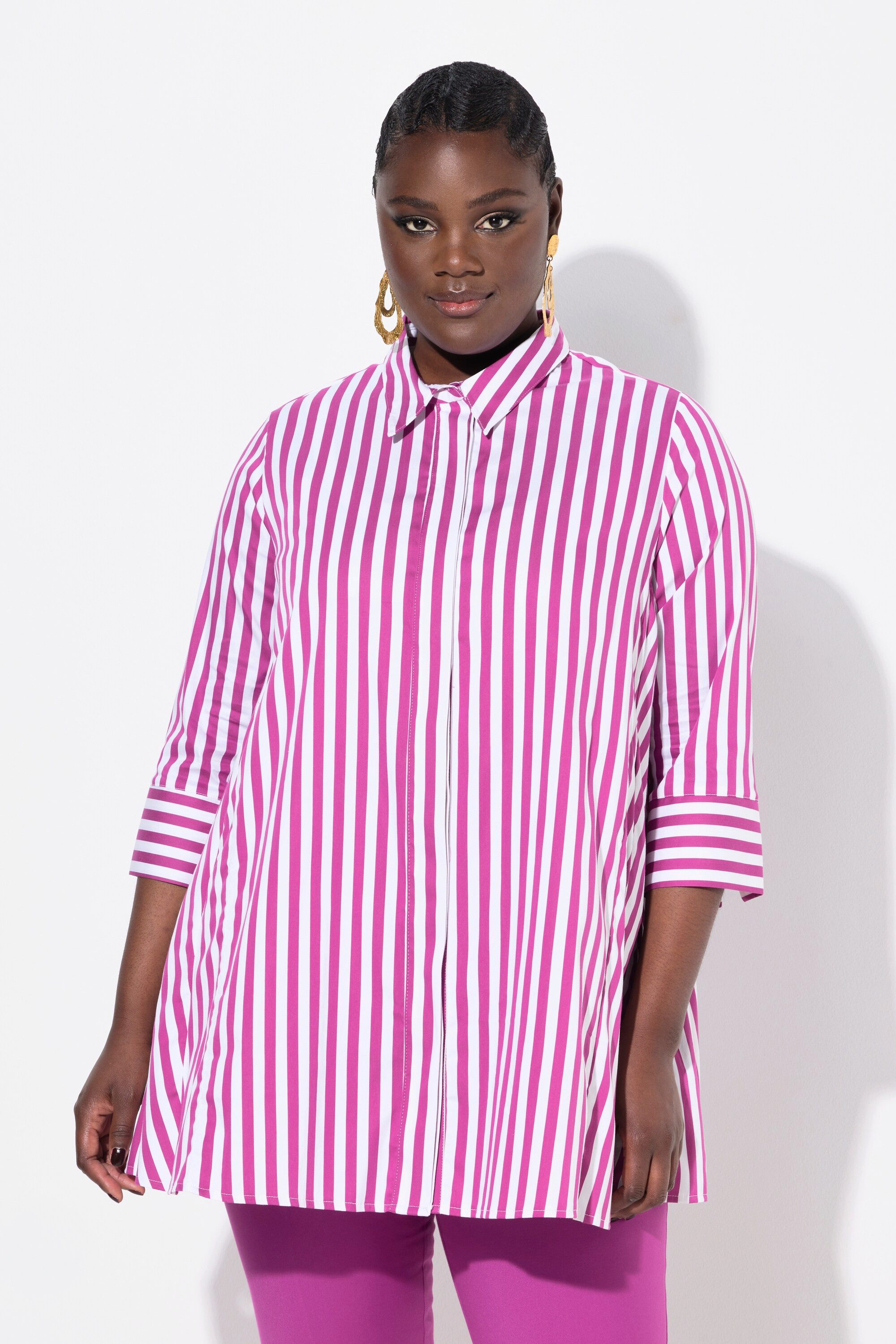 Ulla Popken Hemdbluse Bluse Streifen Godetfalten günstig online kaufen