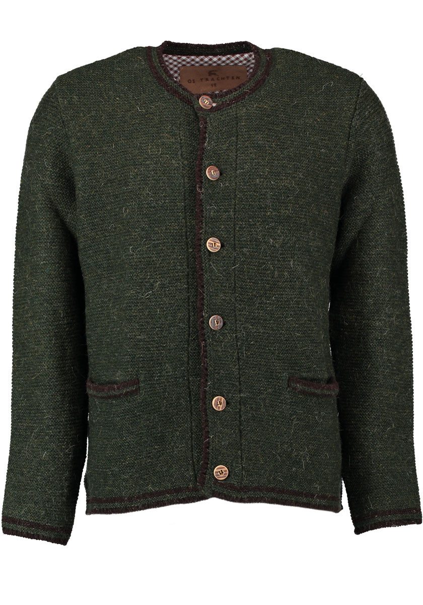 OS Trachten Strickjacke Fudei Trachten-Wolljacke mit Rundhalsausschnitt und Paspeltaschen