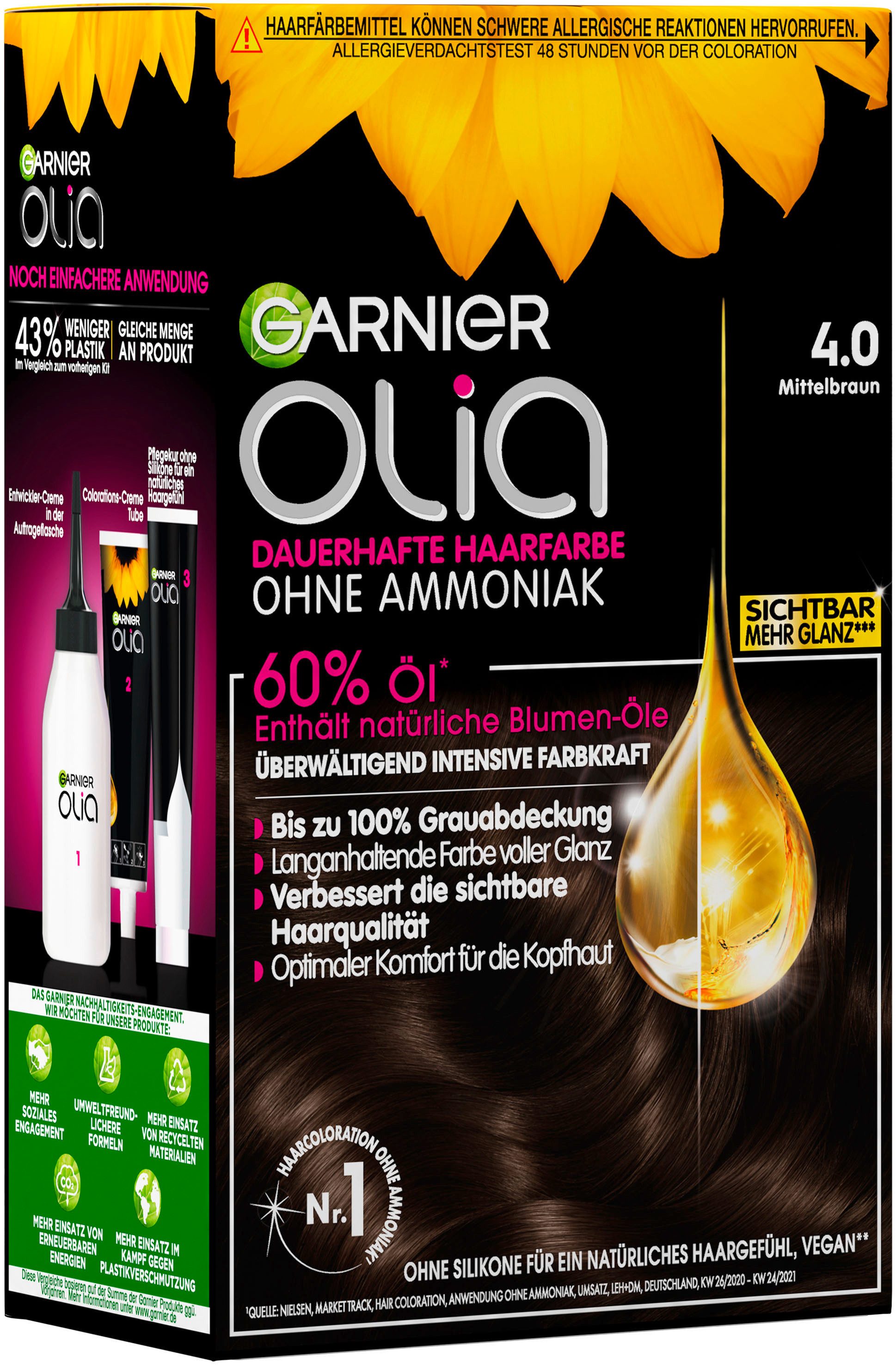 GARNIER Coloration Garnier Olia dauerhafte Haarfarbe, Packung, 3-tlg., mit pflegender Formel