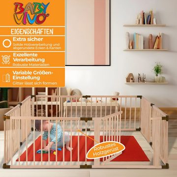 Baby Vivo Laufstall Laufgitter aus Holz 8 Elemente - verstellbar - PREMIUM Braun