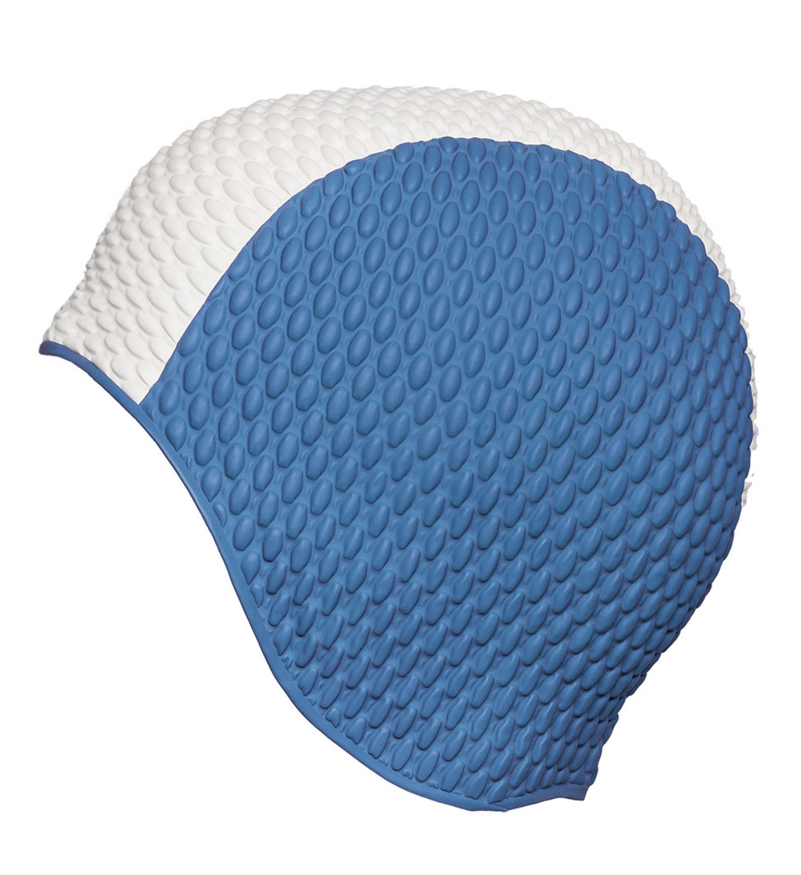 Fashy Badekappe Fashy - Badehaube Gummi Schwimmhaube Badekappe Luftgefüllt Blau Weiß