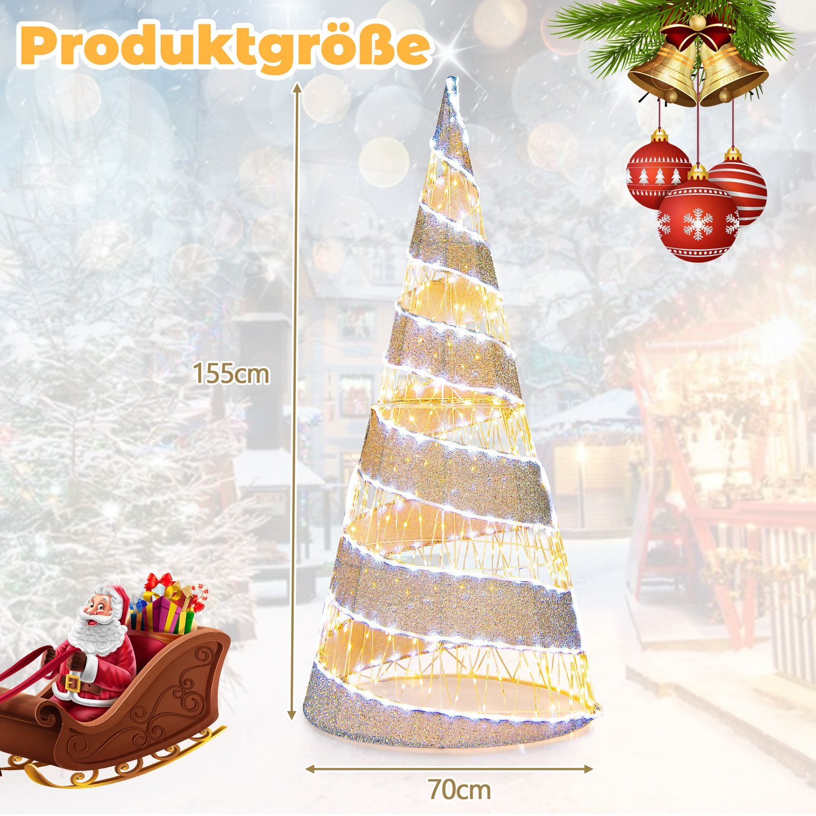 COSTWAY Künstlicher Weihnachtsbaum, 155cm, 550 Weihnachtsdeko LEDs klappbar