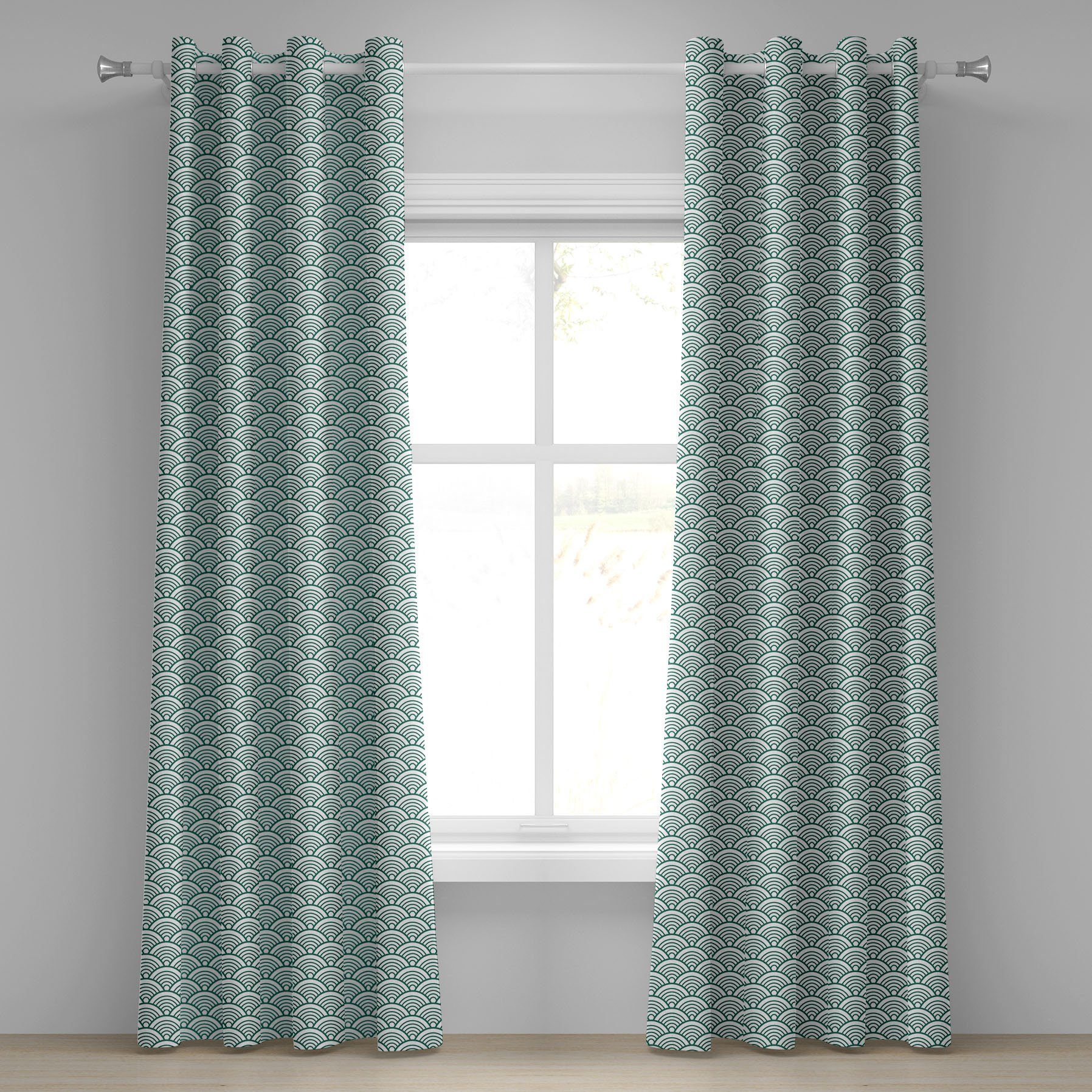 Gardine Dekorative 2-Panel-Fenstervorhänge für Schlafzimmer Wohnzimmer, Abakuhaus, Teal Seigaiha Scales