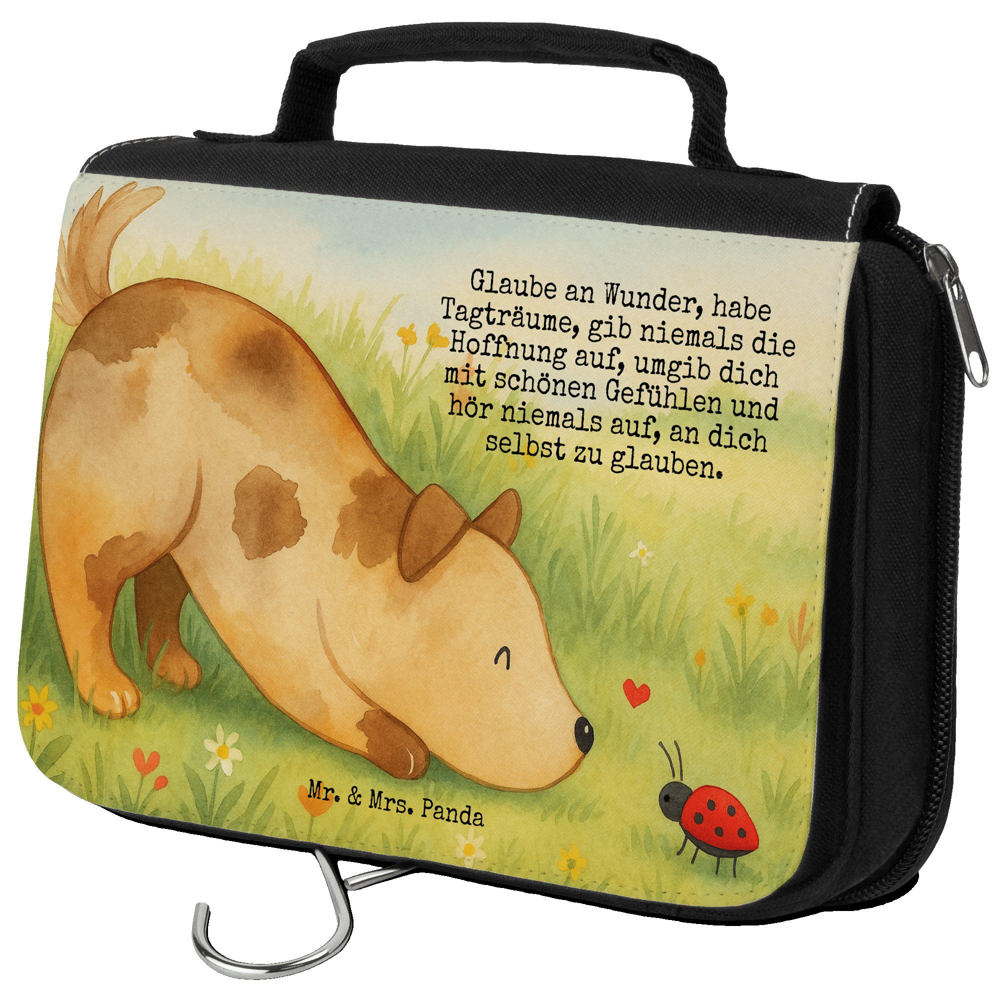 Kulturbeutel Hund Marienkäfer Design, kosmetiktäschchen, Weiß, Positiv, Zuversicht